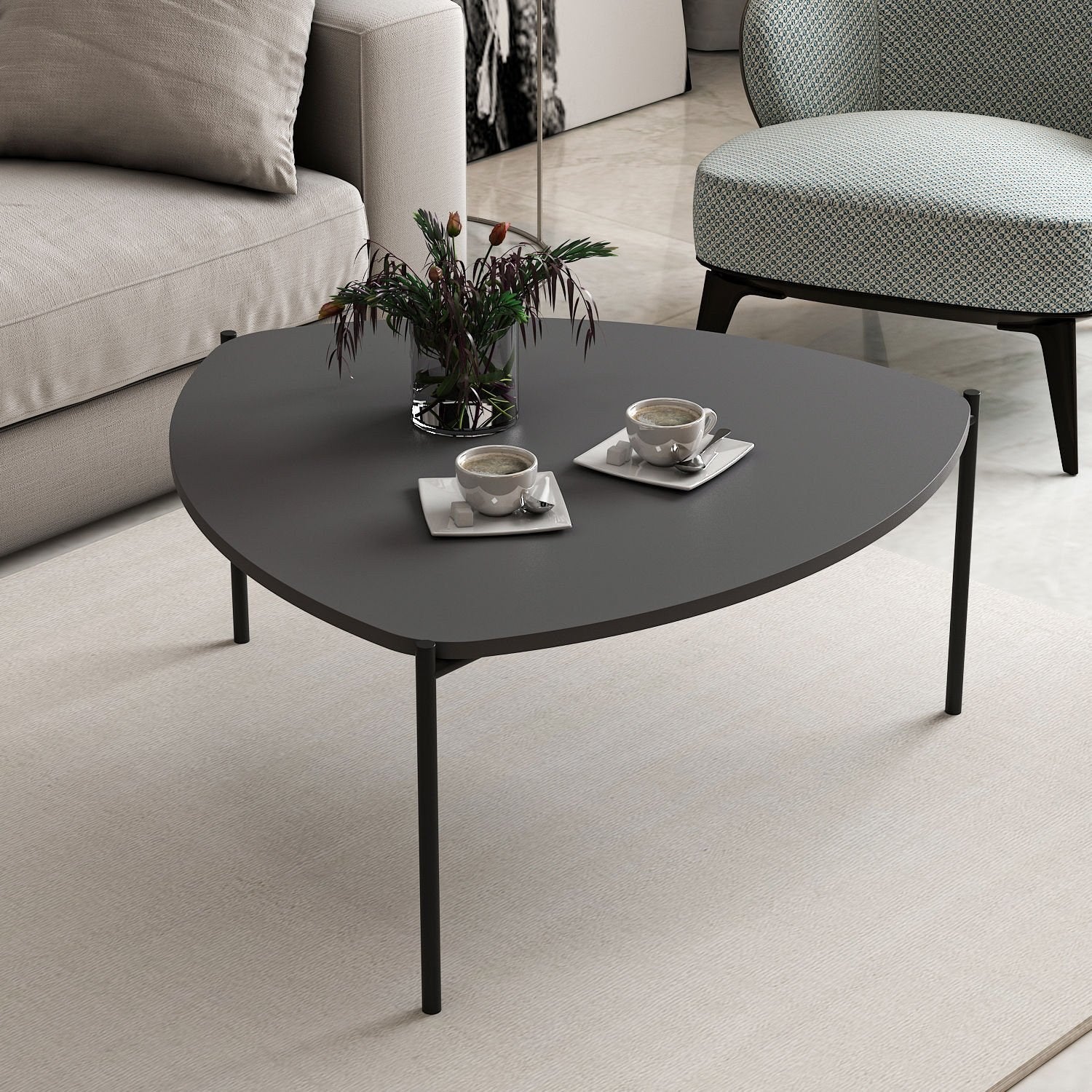 Mesa de Centro Elegante, Antracite, 90 x 40 x 89 cm | Painel de Partículas 100% Revestido em Melamina, 18 mm de Espessura, Estrutura de Metal Resistente | Perfeita para Salas de Estar Modernas