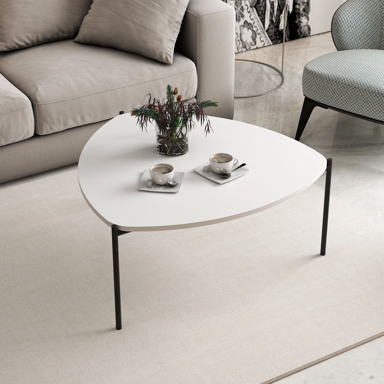 Mesa de Centro Branca Moderna, 90 x 40 x 89 cm | Painel de Partículas 100% Revestido em Melamina, 18 mm de Espessura, Estrutura de Metal Resistente | Elegante e Funcional para Sala de Estar