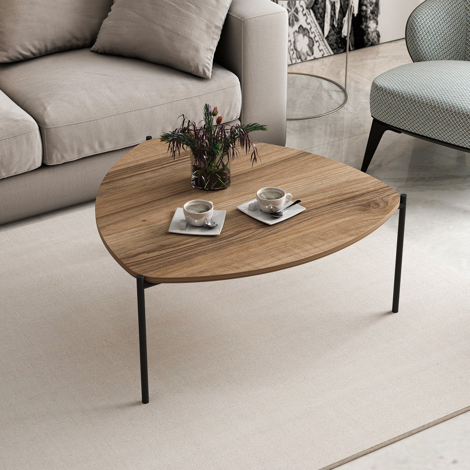 Mesa de Centro Elegante em Nogueira, 90 x 40 x 89 cm | Painel de Partículas 100% Revestido em Melamina, 18 mm de Espessura, Estrutura de Metal Resistente | Perfeita para Salas de Estar Modernas