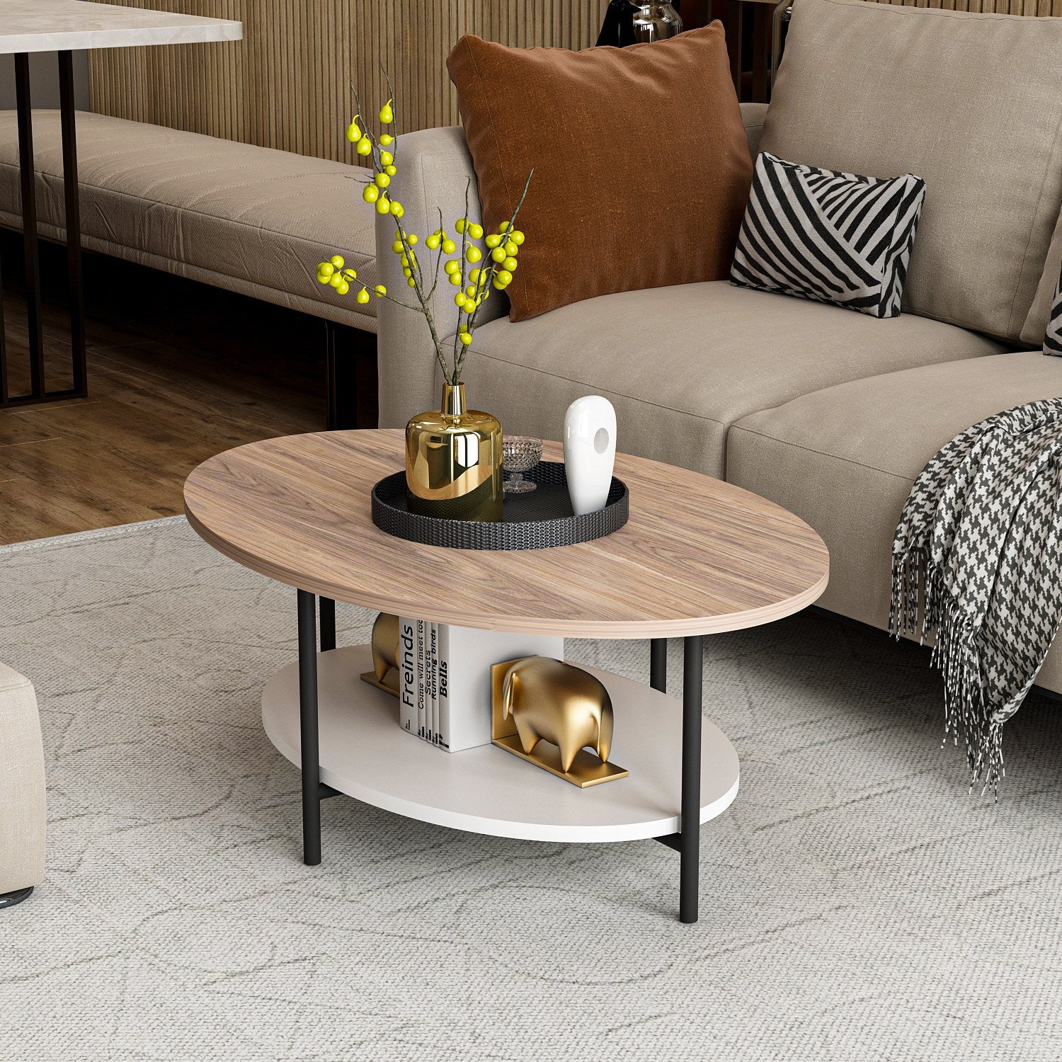 Mesa de Centro Elegante, Carvalho e Branco, 90 x 36 x 60 cm | Painel de Partículas 100% Revestido em Melamina, 18 mm de Espessura | Design Moderno para Sala de Estar e Lounge