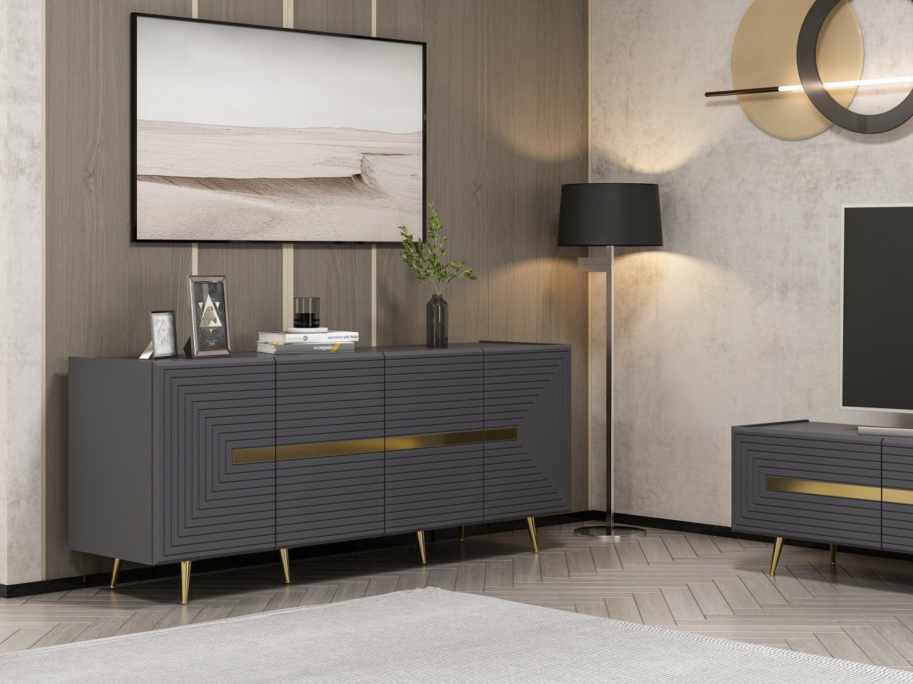 Mesa de Consola Antracite 180cm - Design Moderno em Melamina de Alta Qualidade