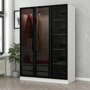 Guarda-roupa elegante – 135 cm x 210 cm x 52 cm – Branco e preto – Painel de partículas revestido a melamina