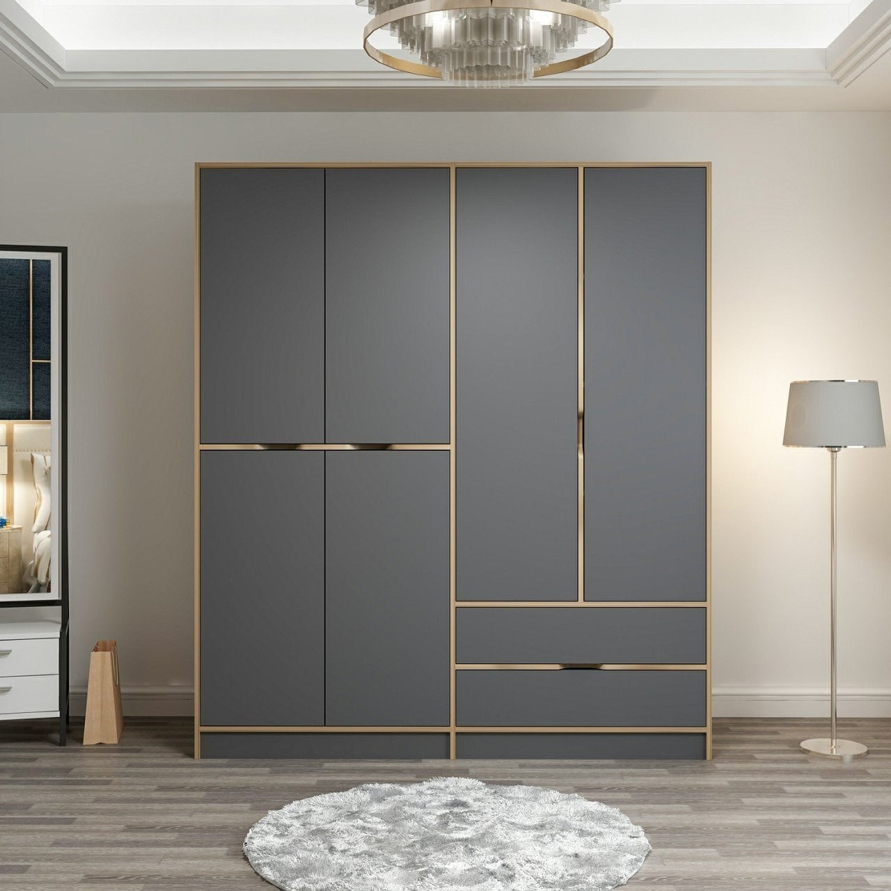 Guarda-roupa elegante – 185 cm x 208 cm x 52 cm – Dore – MDF revestido de melamina