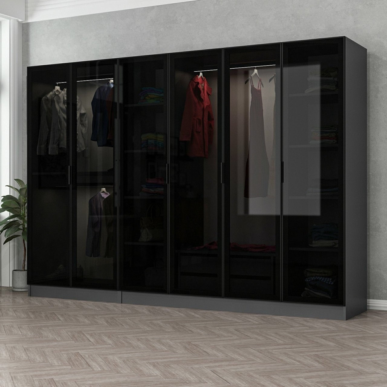 Guarda-roupa – 270 x 210 x 52 cm – antracite e preto – painel de partículas revestido em melamina