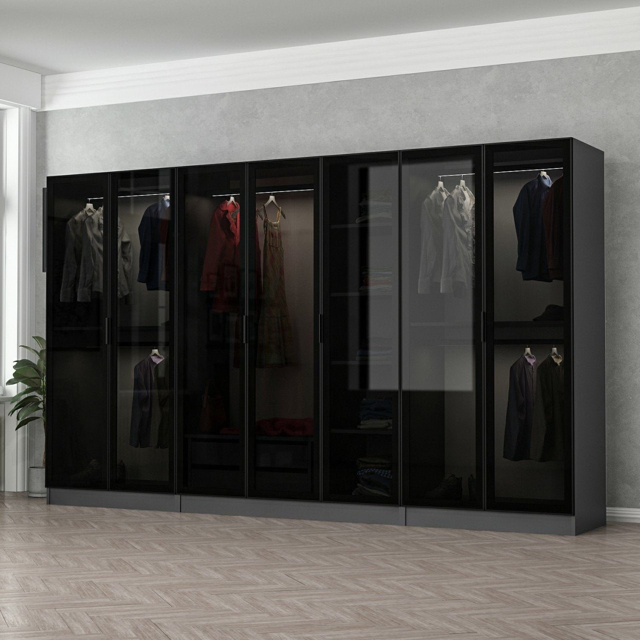 Guarda-roupa – 315 x 210 x 52 cm – Antracite e Preto – Painéis de partículas revestidos em melamina