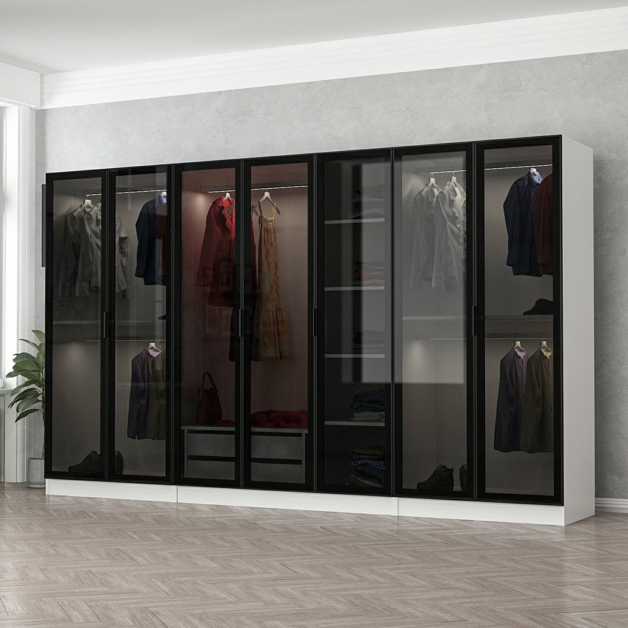 Guarda-roupa – 315 cm x 210 cm x 52 cm – Branco e Preto – Painel de Partículas