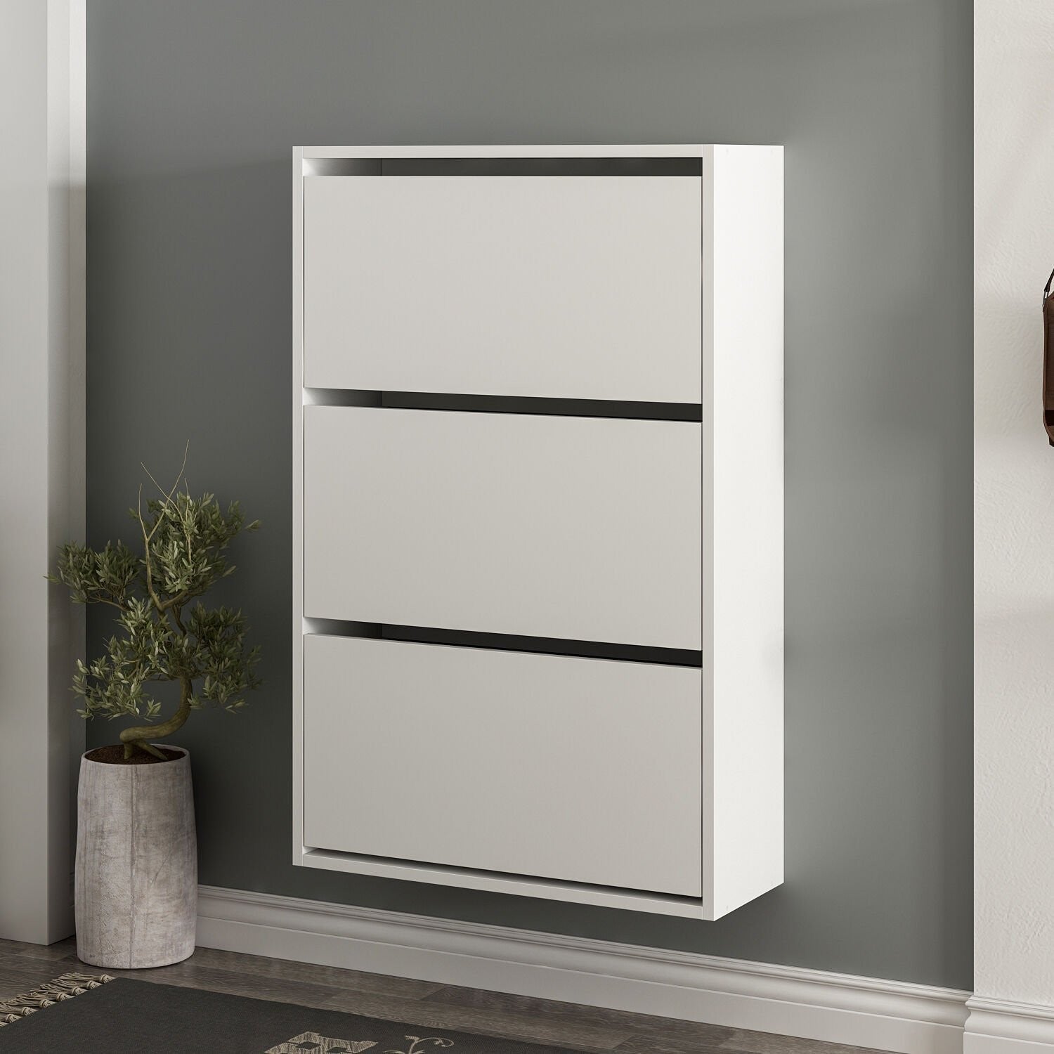 Elegante sapateira branca, 70 cm x 109 cm x 25 cm | Painel de partículas 100% revestido em melamina, 18 mm de espessura | Perfeito para entradas modernas e soluções de armazenamento