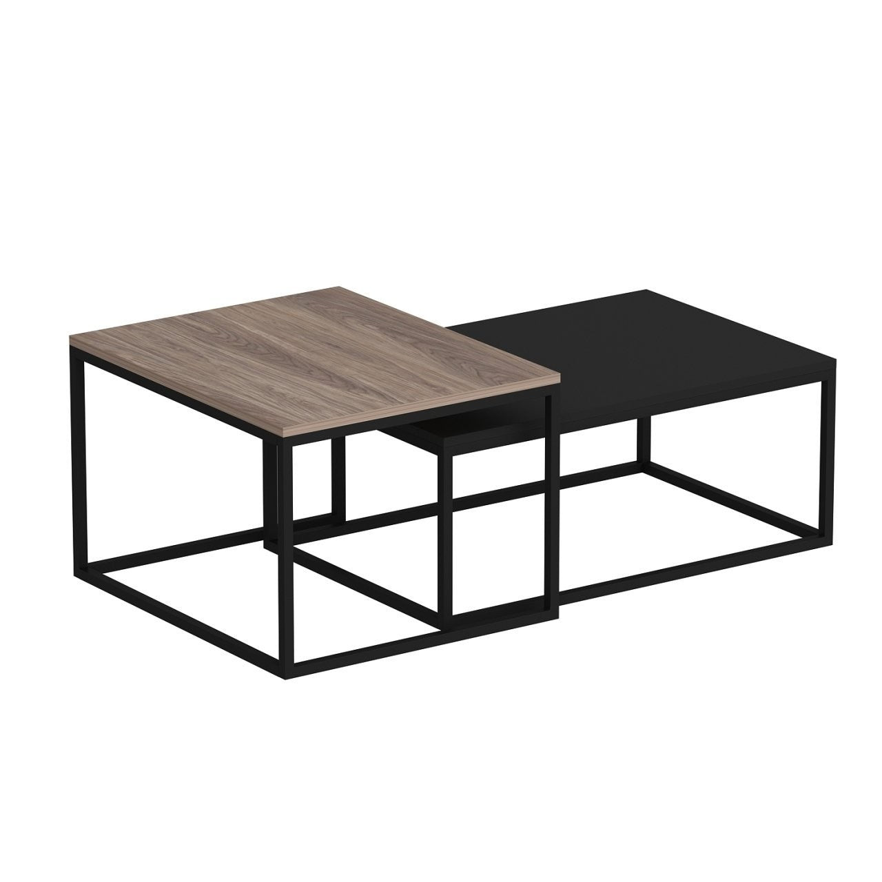 Mesa de Centro Preta Elegante, 100% Aglomerado Revestido em Melamina, 18mm de Espessura | Módulo Inferior: 72x37x45 cm, Módulo Superior: 60x47x45 cm | Design Moderno para Sala de Estar