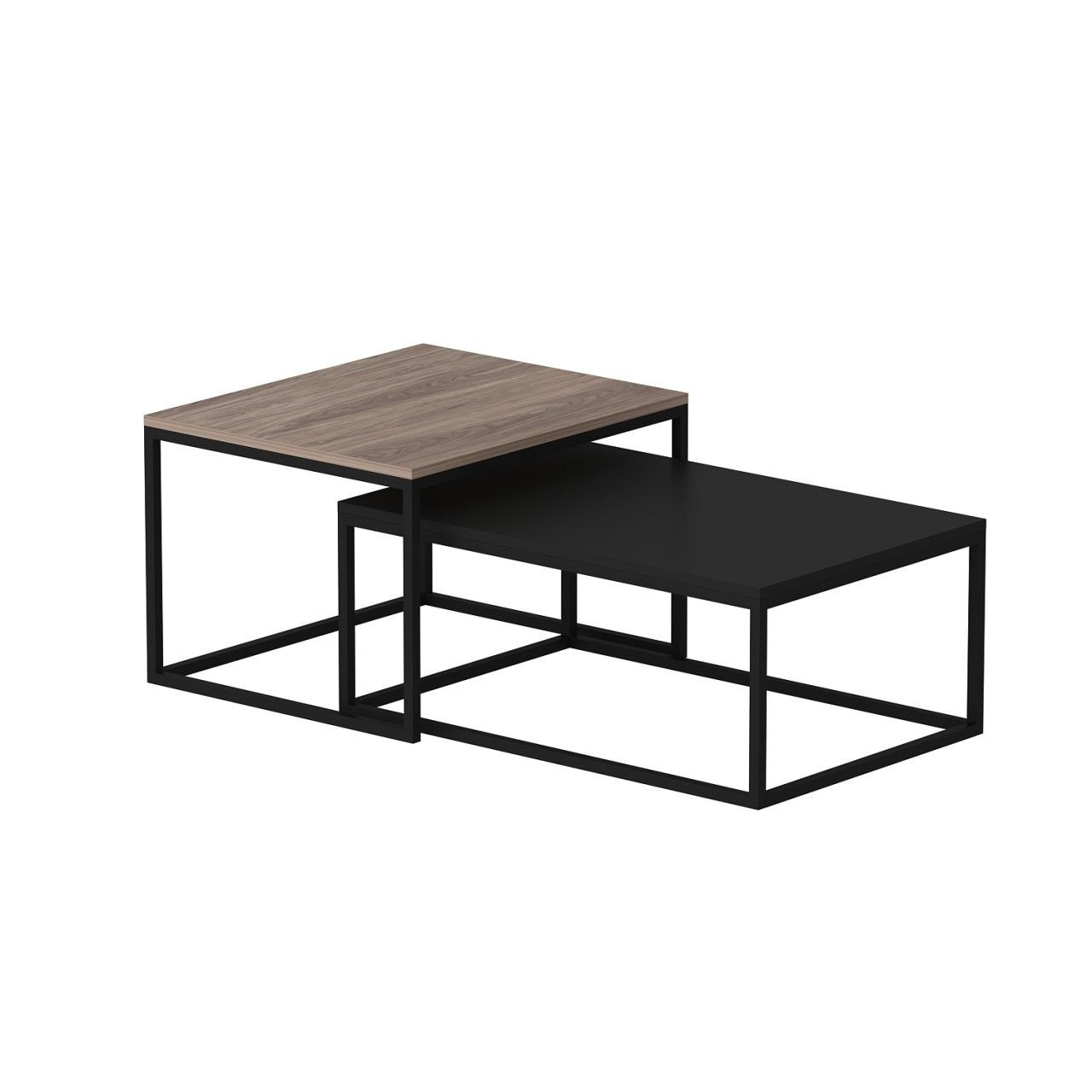 Mesa de Centro Preta Elegante, 100% Aglomerado Revestido em Melamina, 18mm de Espessura | Módulo Inferior: 72x37x45 cm, Módulo Superior: 60x47x45 cm | Design Moderno para Sala de Estar
