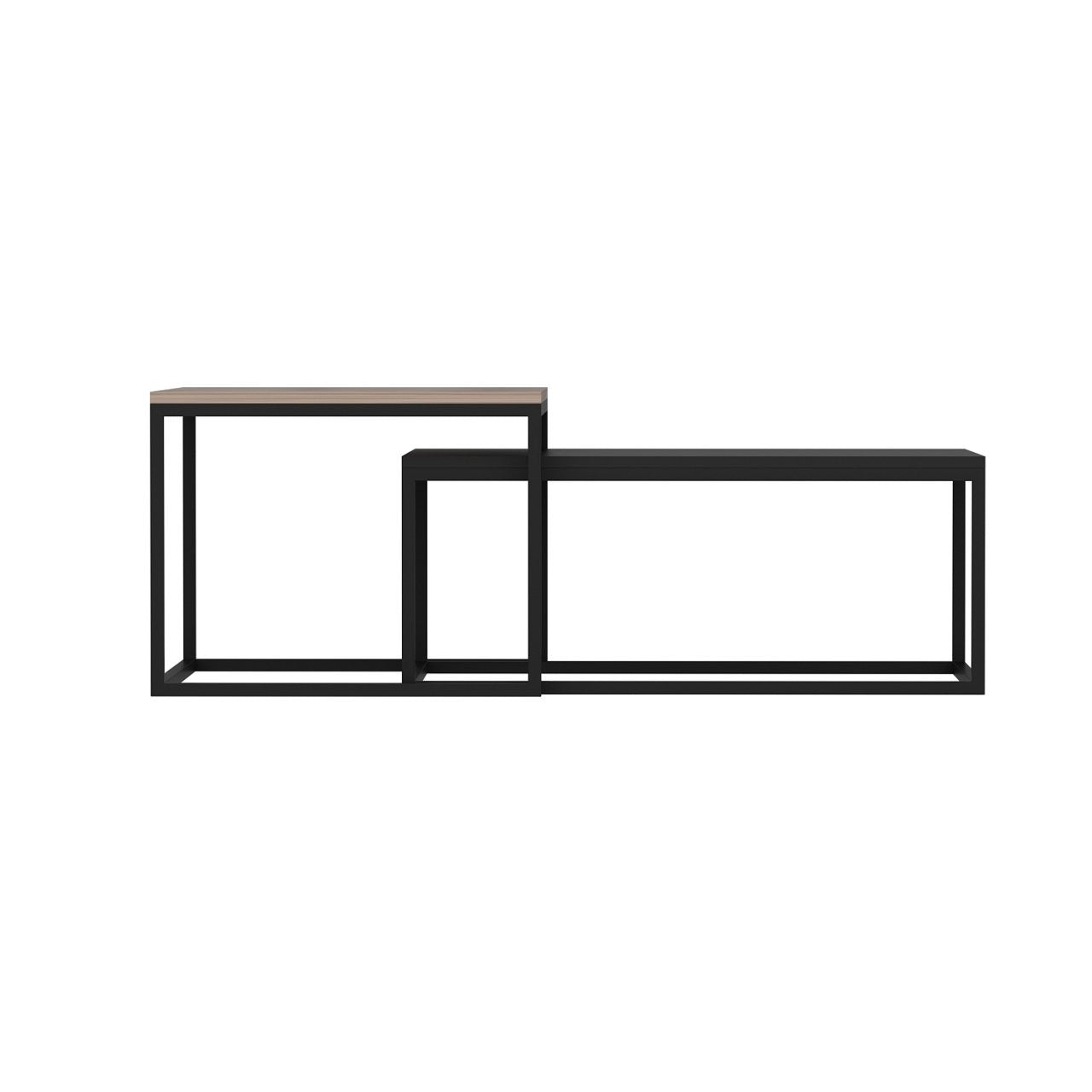 Mesa de Centro Preta Elegante, 100% Aglomerado Revestido em Melamina, 18mm de Espessura | Módulo Inferior: 72x37x45 cm, Módulo Superior: 60x47x45 cm | Design Moderno para Sala de Estar