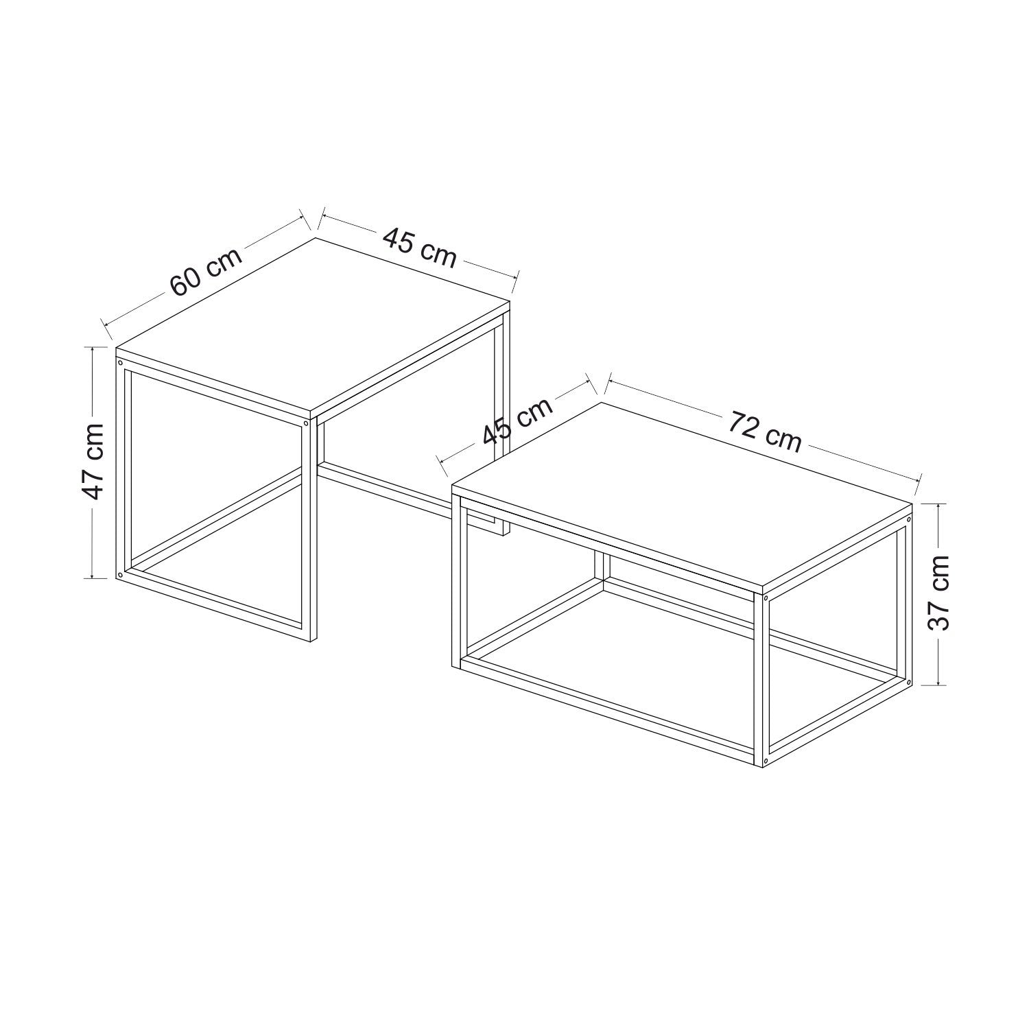 Mesa de Centro Preta Elegante, 100% Aglomerado Revestido em Melamina, 18mm de Espessura | Módulo Inferior: 72x37x45 cm, Módulo Superior: 60x47x45 cm | Design Moderno para Sala de Estar