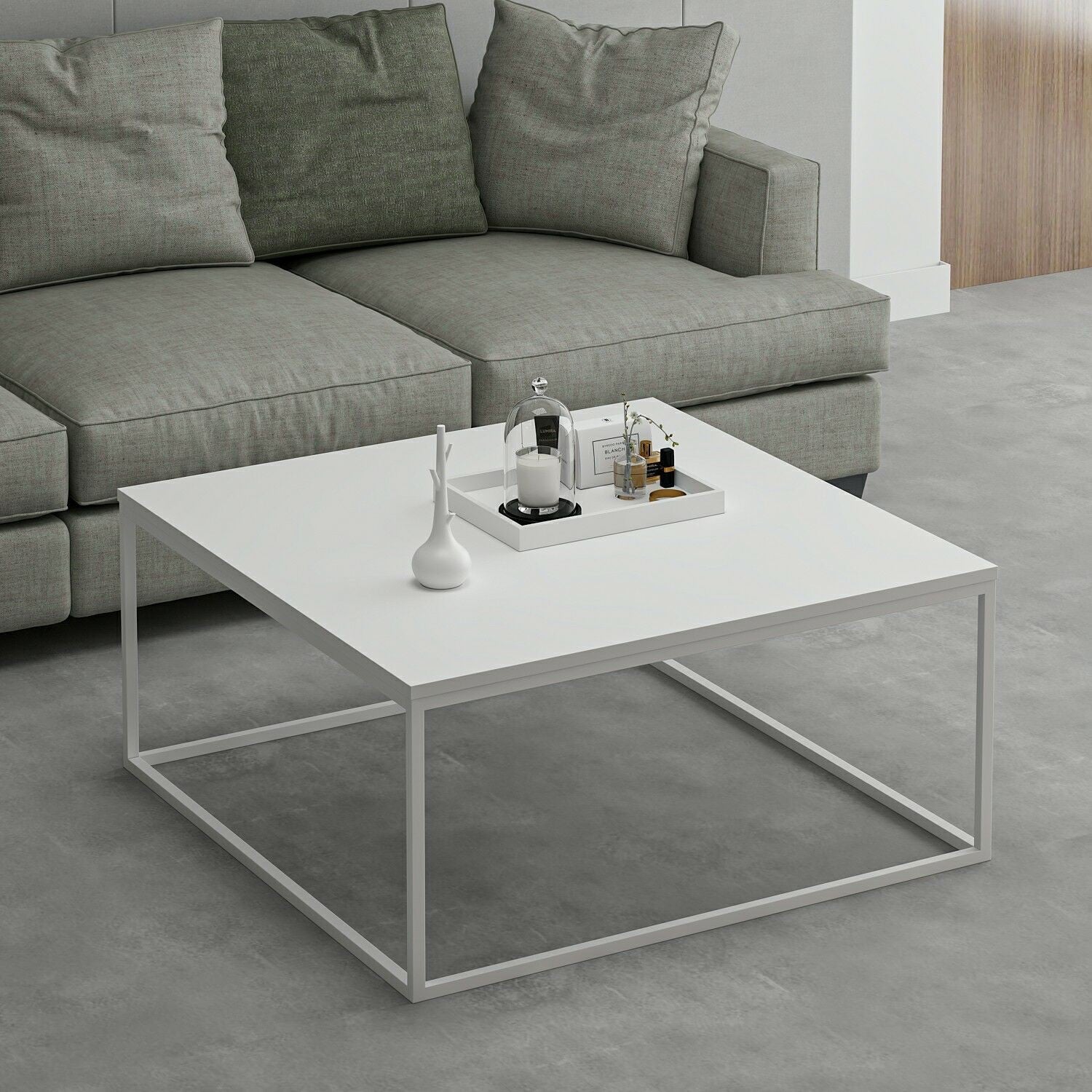 Mesa de Centro Branca Elegante, 90 x 90 x 42 cm | Painel de Partículas 100% Revestido em Melamina, 18 mm de Espessura | Elegante e Funcional para Espaços Modernos