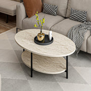Mesa de Centro Elegante, Cor Travertino, 90 x 36 x 60 cm | Painel de Partículas 100% Revestido em Melamina, 18 mm de Espessura | Design Elegante em Mármore para Espaços Modernos