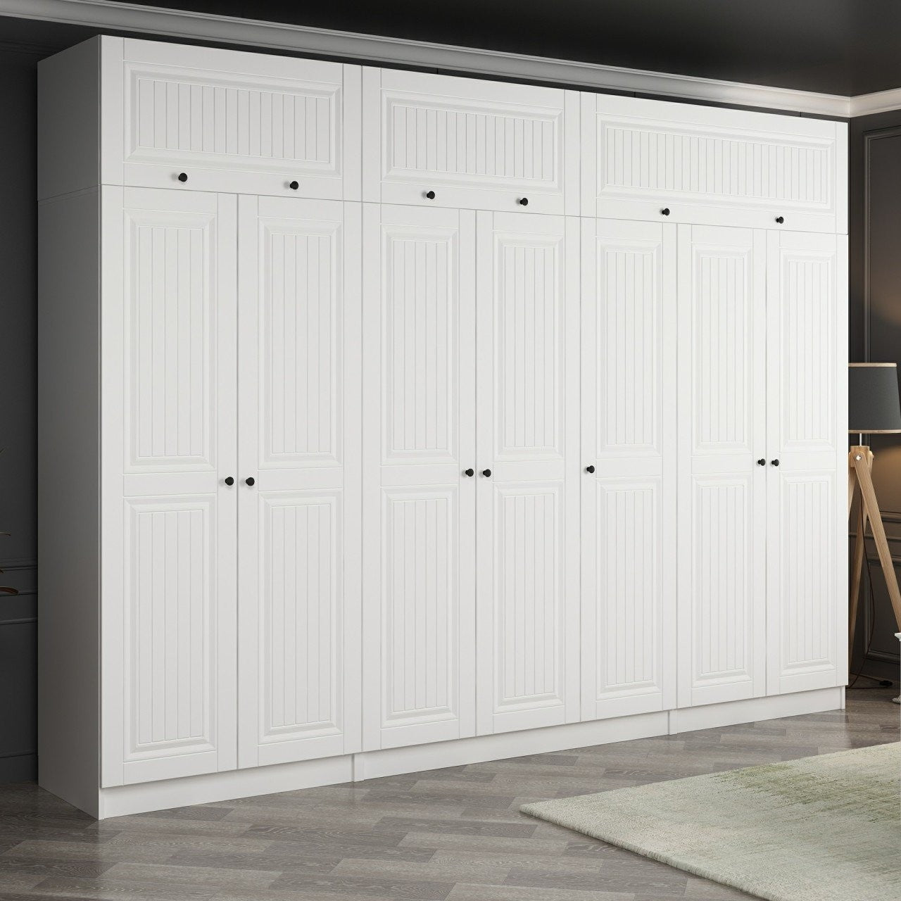 Guarda-roupa – 315 cm x 235 cm x 52 cm – Branco – Placa de partículas revestida de melamina