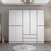 Guarda-roupa elegante – 232 x 208 x 52 cm – Branco e Dourado – Painel de partículas revestido em melamina