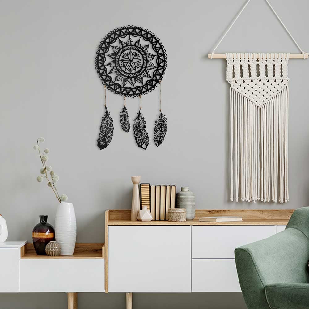 Dreamcatcher em Aço Preto 49x49 cm — Acessório Decorativo de Parede 100% Aço, 1,5 mm (APT121MS)