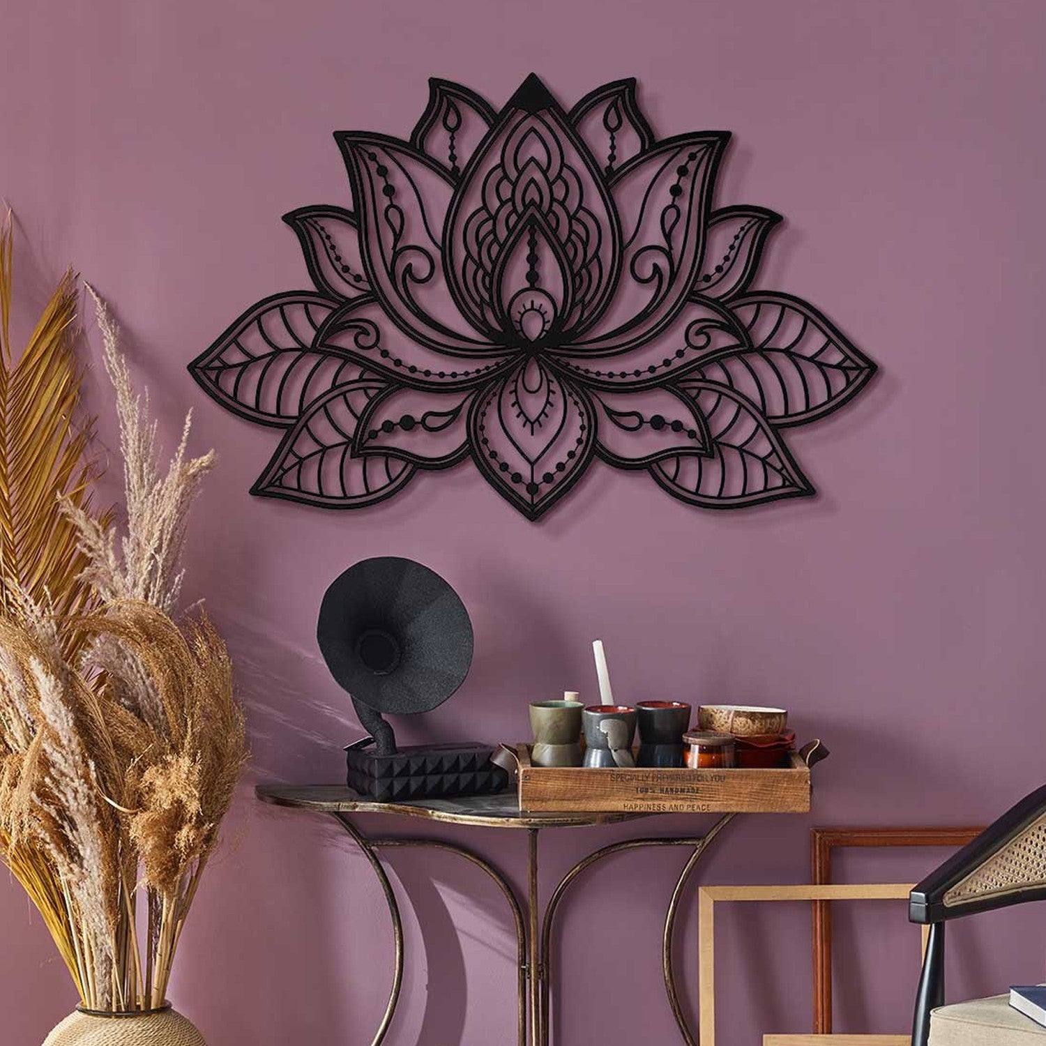 Acessório de parede decorativo de metal preto elegante, 44 x 68 cm | 100% aço, 1,2 mm de espessura | Leve 0,7 kg | Perfeito para decoração moderna de casa
