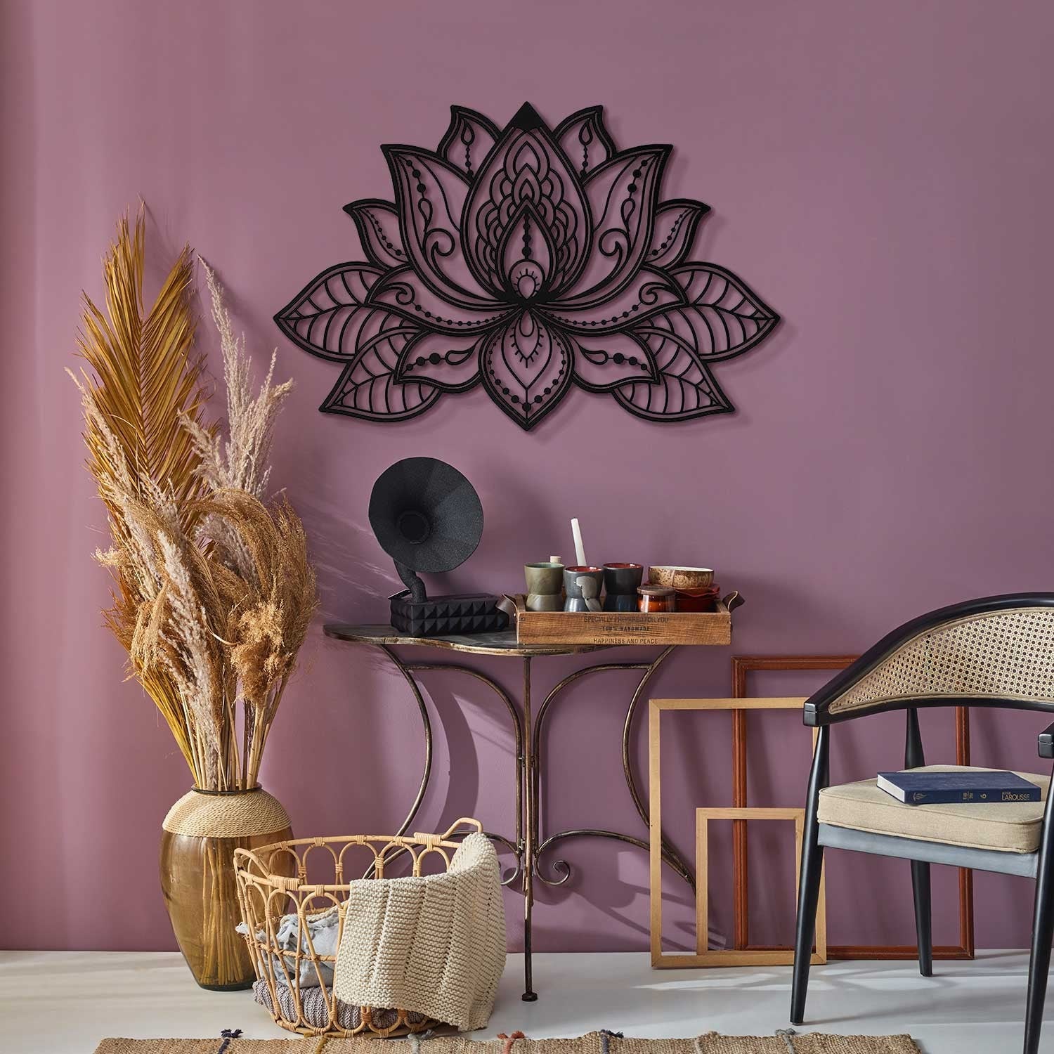 Acessório de parede decorativo de metal preto elegante, 44 x 68 cm | 100% aço, 1,2 mm de espessura | Leve 0,7 kg | Perfeito para decoração moderna de casa