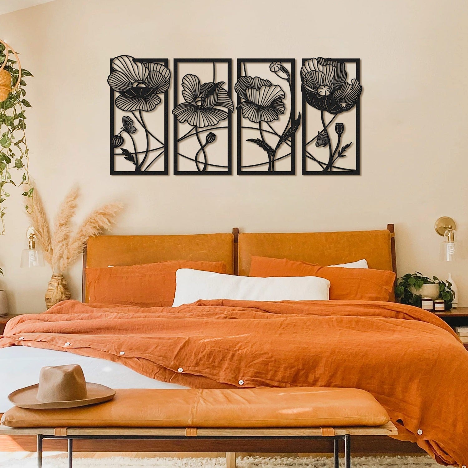 Blossom - Acessório Decorativo de Parede em Aço Preto (1,5 mm) 63 x 135 cm