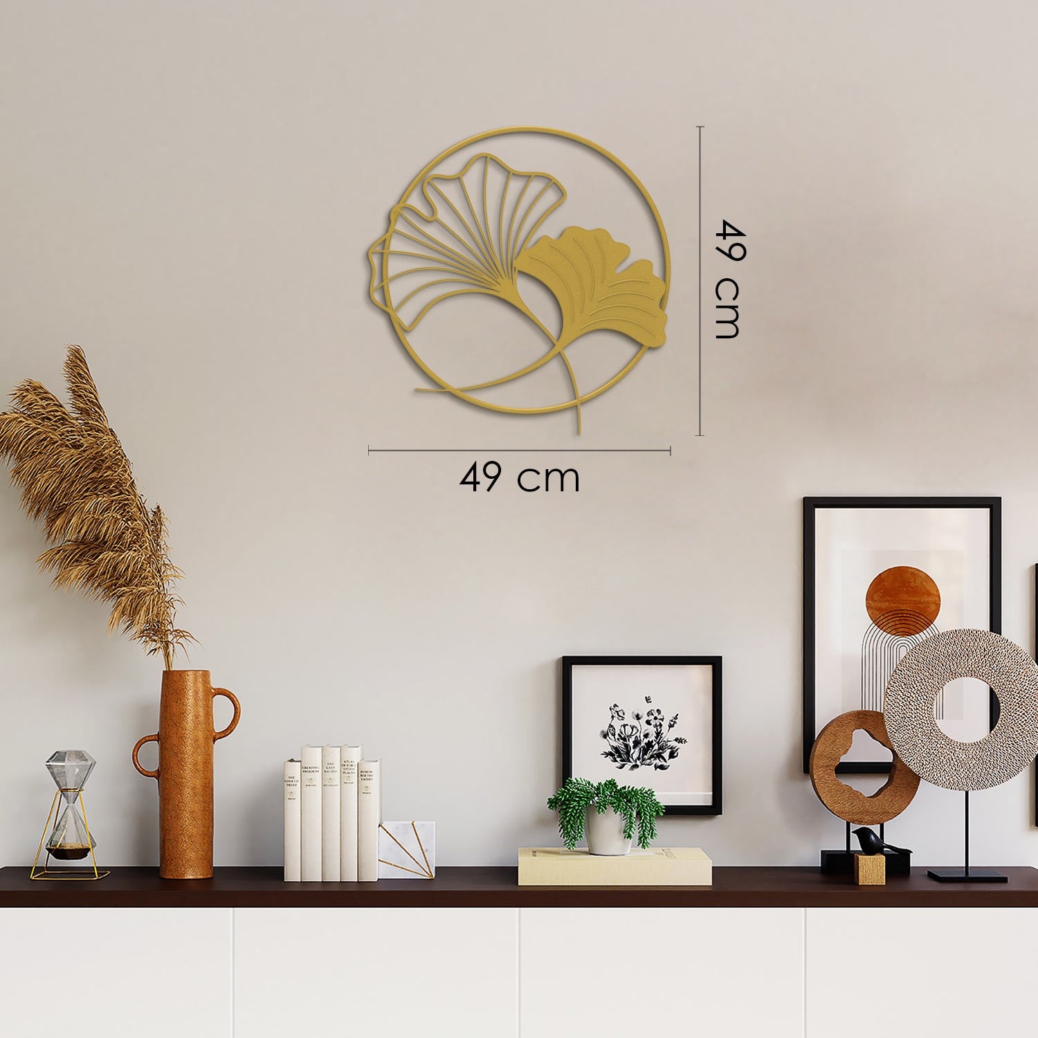 Elegante acessório decorativo de parede em metal dourado, 49 x 49 cm | 100% aço, 2 mm de espessura | Leve (0,5 kg) | Perfeito para decoração moderna de casa
