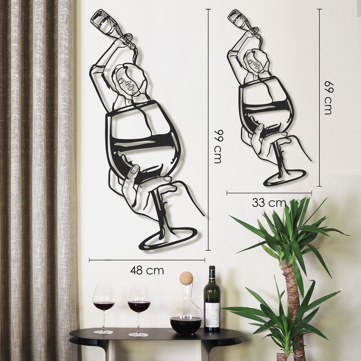 Acessório de parede decorativo de metal preto elegante, 33 x 69 cm | 100% aço, 1,2 mm de espessura | Leve 0,4 kg | Perfeito para decoração moderna de casa