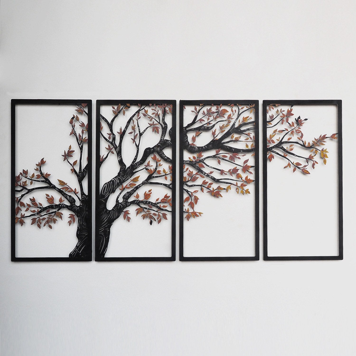 Conjunto Autumn Vibes 4 Peças em Aço 100% – Preto (APT740 S) – Acessório Decorativo de Parede 48 x 98 cm