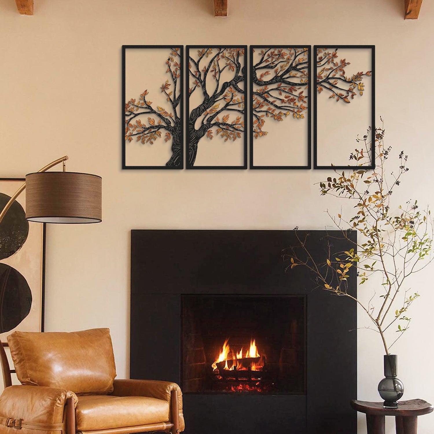 Autumn Vibes Conjunto de 4 em Aço — Acessório Decorativo de Parede, Preto, 99 x 200 cm