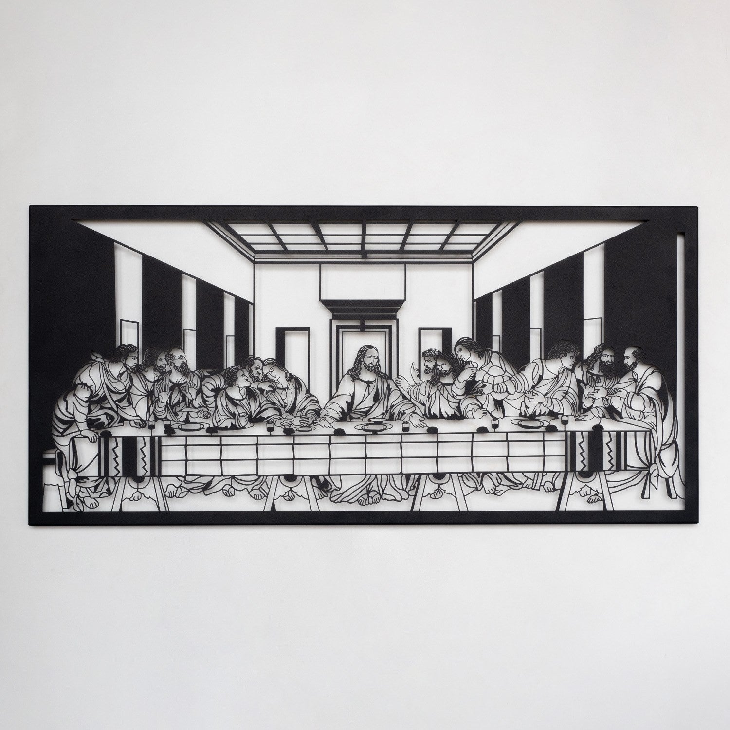 A Última Ceia — Painel Decorativo de Parede em Aço Preto (46 x 95 cm)