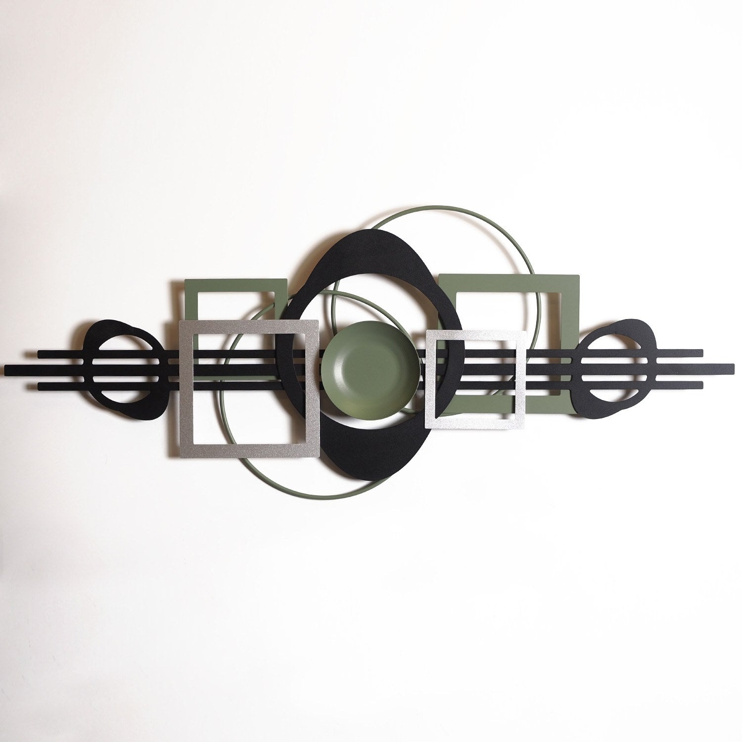 Acessório Decorativo de Parede em Aço 100% (1,5 mm) – 41 x 99 cm – Preto, Verde e Prateado