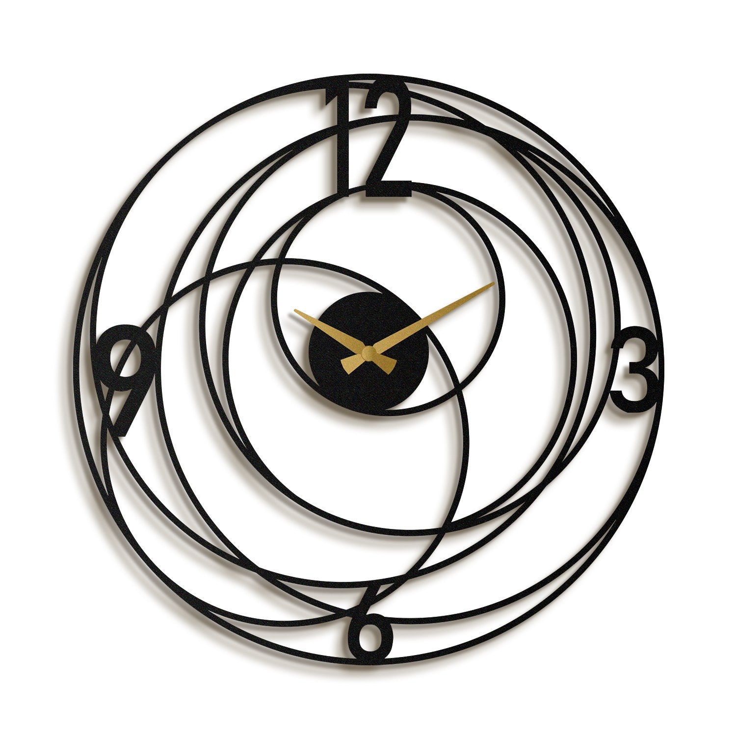 Relógio de parede decorativo elegante em metal preto, 49 x 49 cm | 100% aço, 1,2 mm de espessura | Mecanismo silencioso para decoração moderna, leve com 0,5 kg