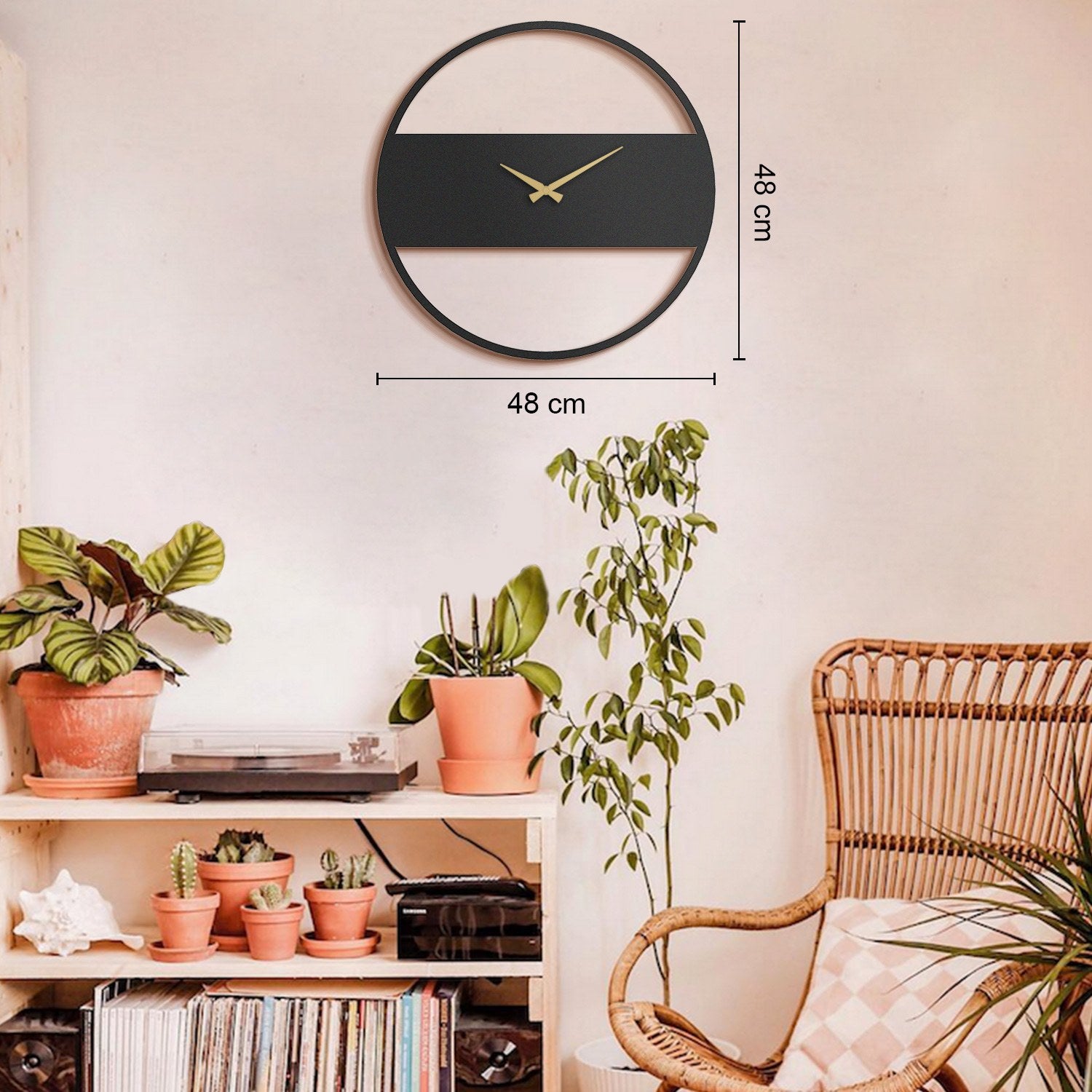 Relógio de parede decorativo elegante em metal preto, 49 x 49 cm | 100% aço, 1,2 mm de espessura | Mecanismo silencioso para decoração moderna, leve com 0,9 kg
