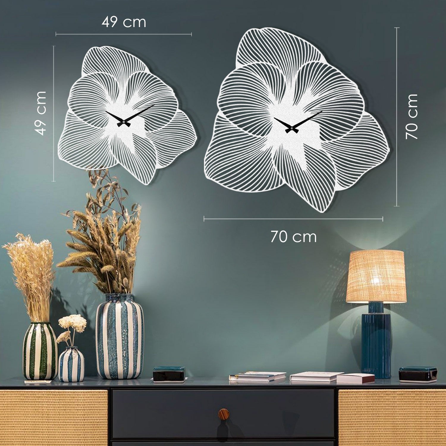 Relógio de Parede Decorativo Azalea em Metal – Branco, 49 x 49 cm