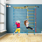 Parque de Escalada 7 em 1 para Crianças com Muro de Cordas Escada de Parede Barra de Elevação para Crianças a partir dos 3 Anos 198 x 84 x 222 cm Azul