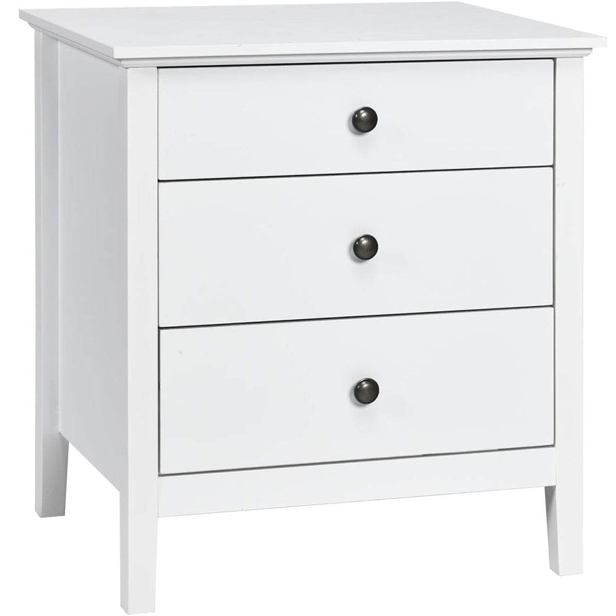 Mesinha de Cabeceira com 3 Gavetas 56 x 43 x 66 cm Mesa Auxiliar em Madeira com Pernas Gaveteiro de Armazenamento Branco