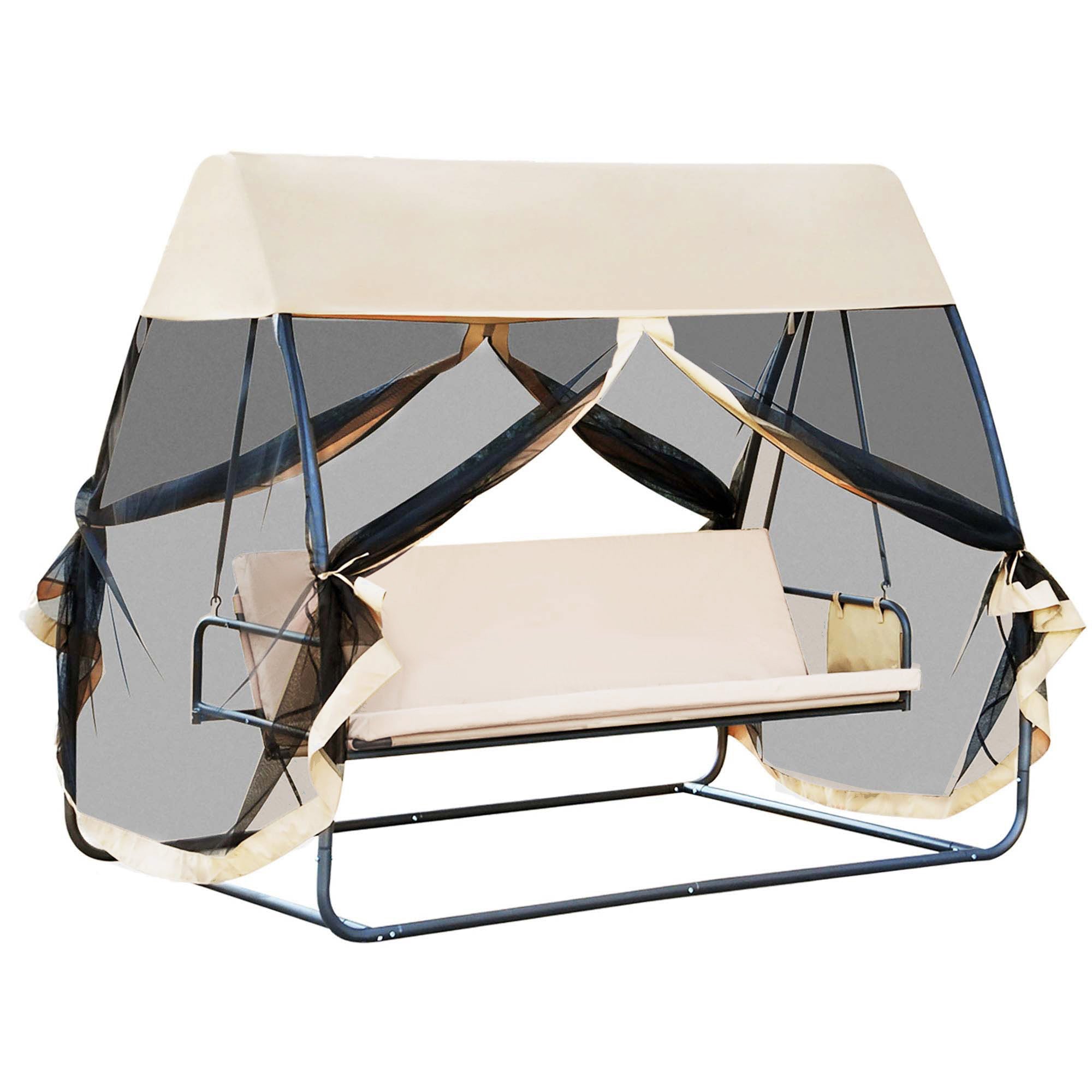 Baloiço de Jardim 3 Lugares Conversível em Cama 240x140x197cm - Creme