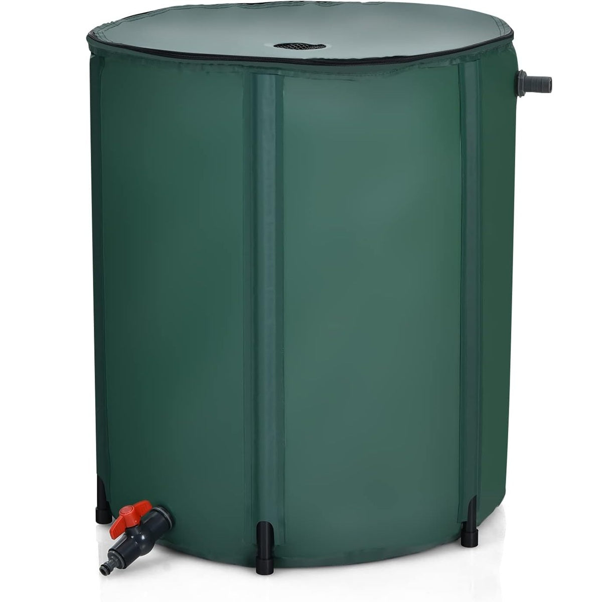 Barril de Água de Chuva Dobrável 225 L Depósito de Água com Torneira Válvula de Drenagem e Filtro para Rega Pesca Campismo 60 x 80 cm Verde