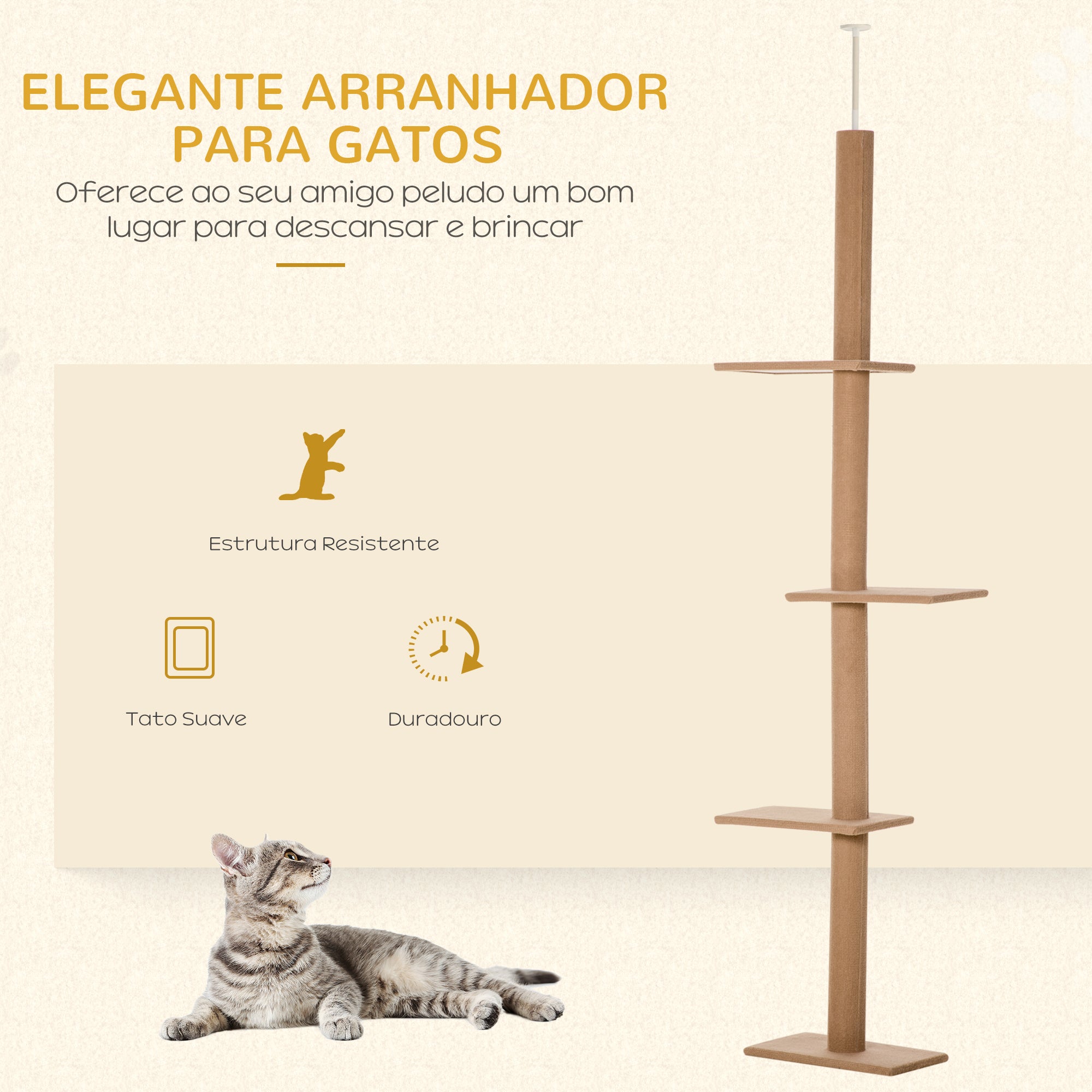 Arranhador para Gatos de Chão ao Teto 43x27x228-260 cm - Marrom
