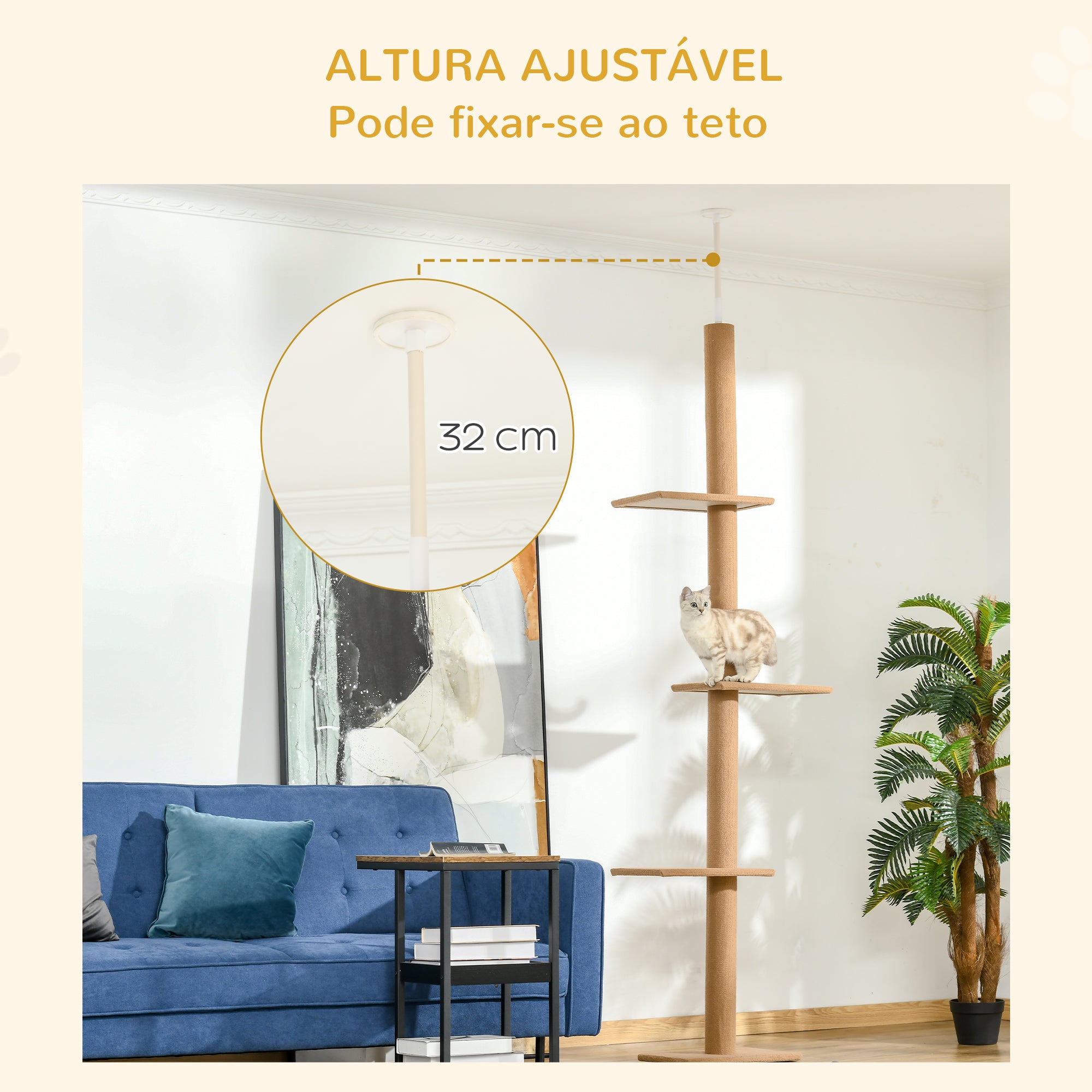 Arranhador para Gatos de Chão ao Teto 43x27x228-260 cm - Marrom
