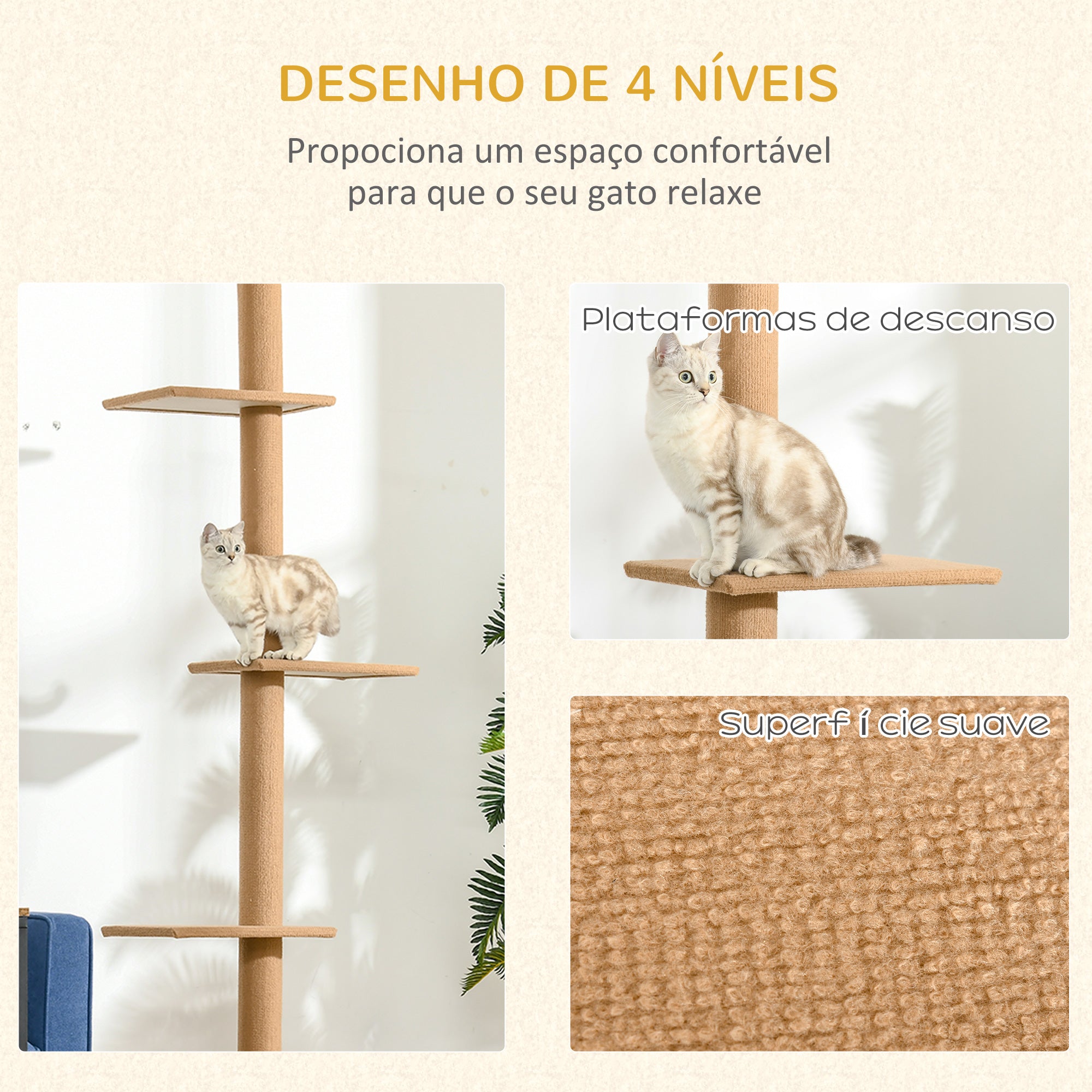 Arranhador para Gatos de Chão ao Teto 43x27x228-260 cm - Marrom