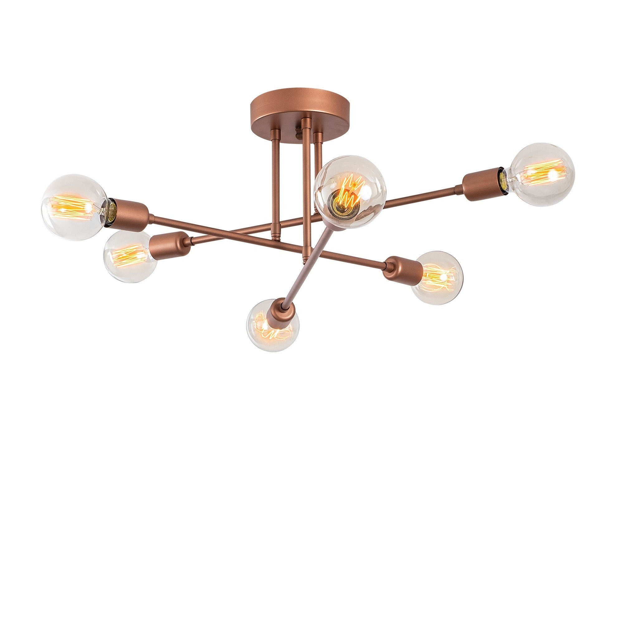 Candeeiro de Teto Elegante de Cobre, Corpo em Metal, 64 x 64 cm, Altura: 30 cm, 6 x E27, Máx. 40 W, Inclui Instruções de Instalação, IP20 | Perfeito para Espaços Modernos