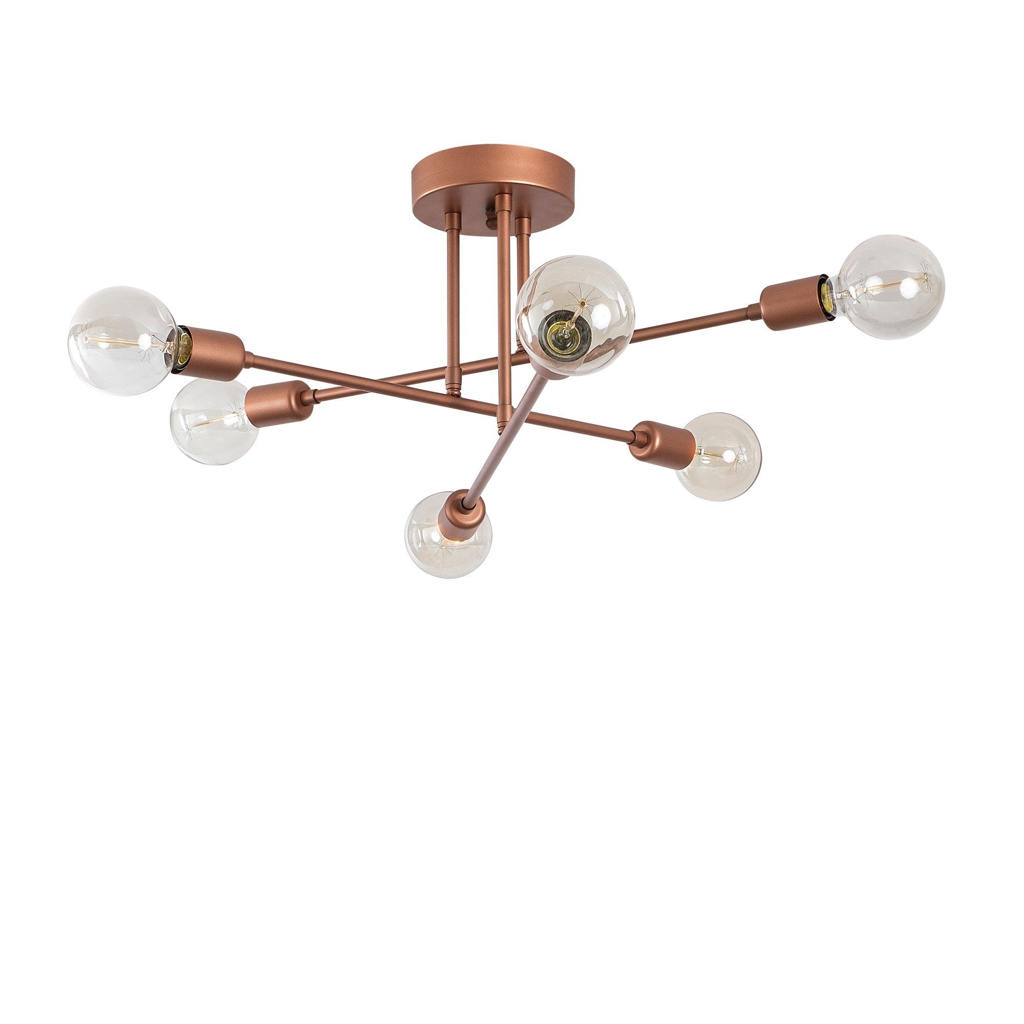 Candeeiro de Teto Elegante de Cobre, Corpo em Metal, 64 x 64 cm, Altura: 30 cm, 6 x E27, Máx. 40 W, Inclui Instruções de Instalação, IP20 | Perfeito para Espaços Modernos