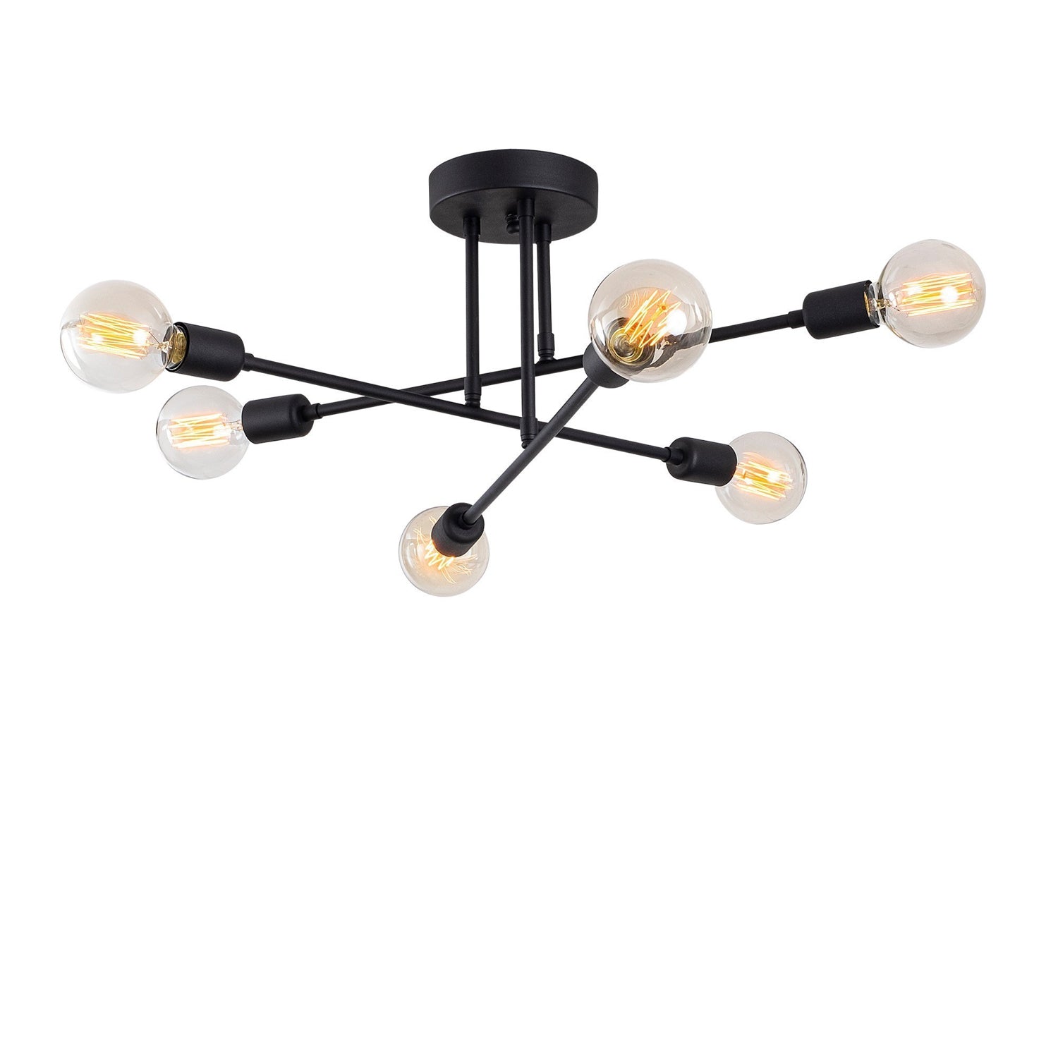 Candeeiro de Teto Industrial Preto, 64 x 64 cm, Corpo em Ferro, 6 x E27, Máx. 40 W, Altura: 30 cm, IP20 | Iluminação Elegante para Espaços Modernos, Fácil Instalação Inclusa