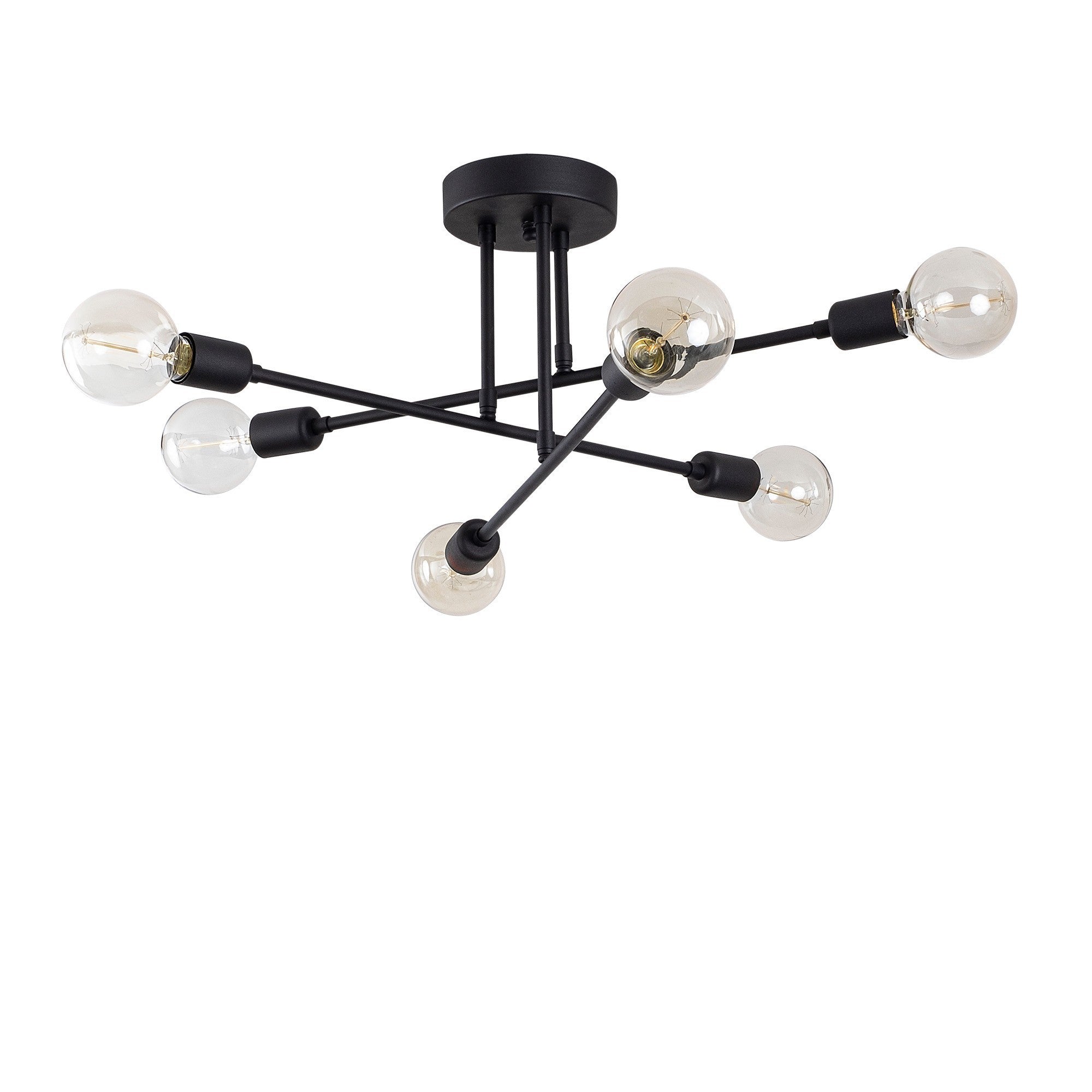 Candeeiro de Teto Industrial Preto, 64 x 64 cm, Corpo em Ferro, 6 x E27, Máx. 40 W, Altura: 30 cm, IP20 | Iluminação Elegante para Espaços Modernos, Fácil Instalação Inclusa