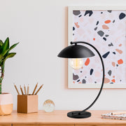 Candeeiro de Mesa preta elegante, corpo de metal, 26 x 43 cm, altura 55 cm | Soquete E27, 40 W máx., cabo de 250 cm, interruptor liga/desliga | Ideal para decoração industrial e escandinava