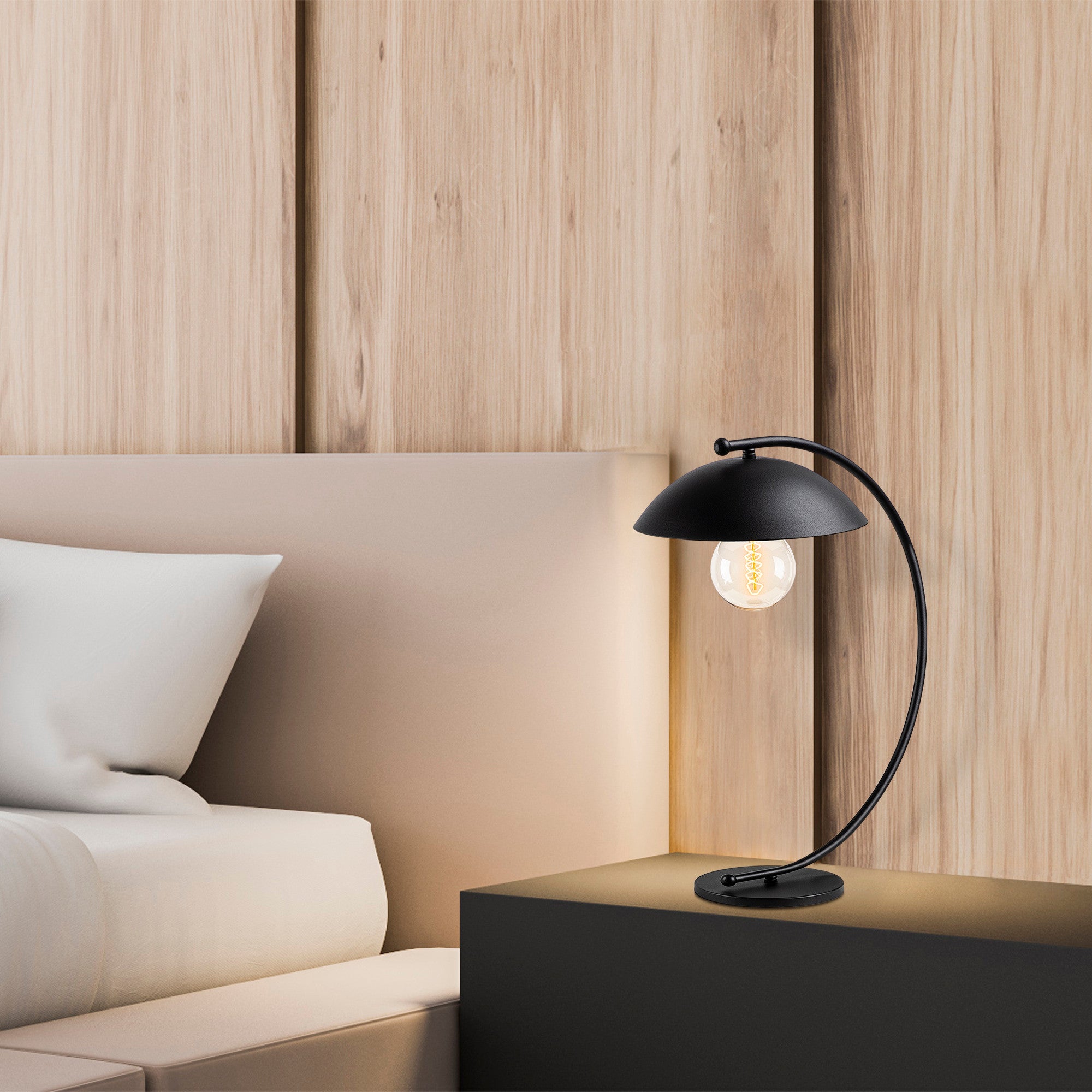 Candeeiro de Mesa preta elegante, corpo de metal, 26 x 43 cm, altura 55 cm | Soquete E27, 40 W máx., cabo de 250 cm, interruptor liga/desliga | Ideal para decoração industrial e escandinava