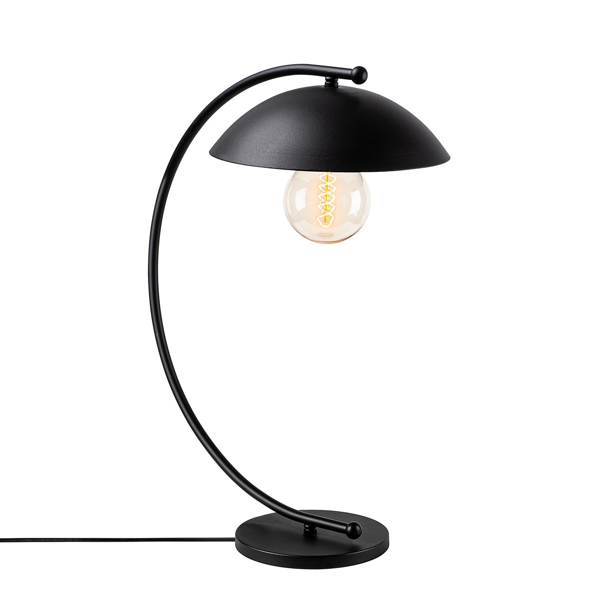 Candeeiro de Mesa preta elegante, corpo de metal, 26 x 43 cm, altura 55 cm | Soquete E27, 40 W máx., cabo de 250 cm, interruptor liga/desliga | Ideal para decoração industrial e escandinava