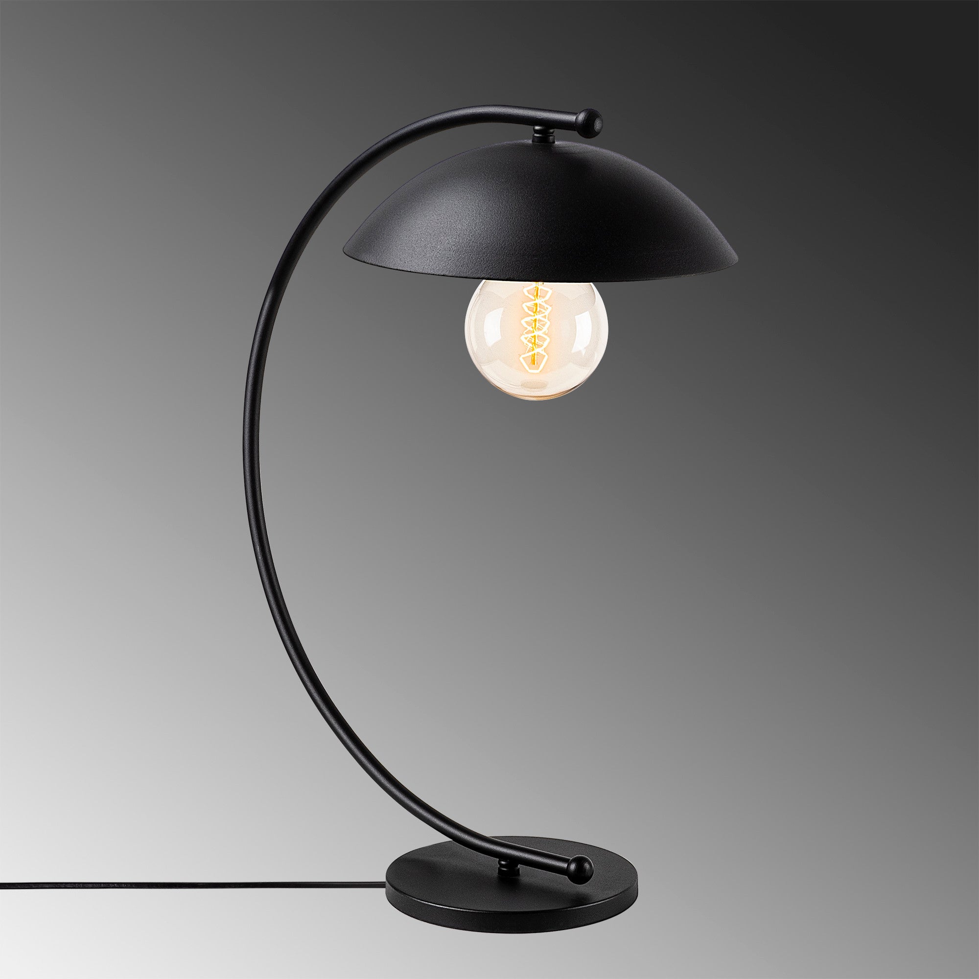 Candeeiro de Mesa preta elegante, corpo de metal, 26 x 43 cm, altura 55 cm | Soquete E27, 40 W máx., cabo de 250 cm, interruptor liga/desliga | Ideal para decoração industrial e escandinava