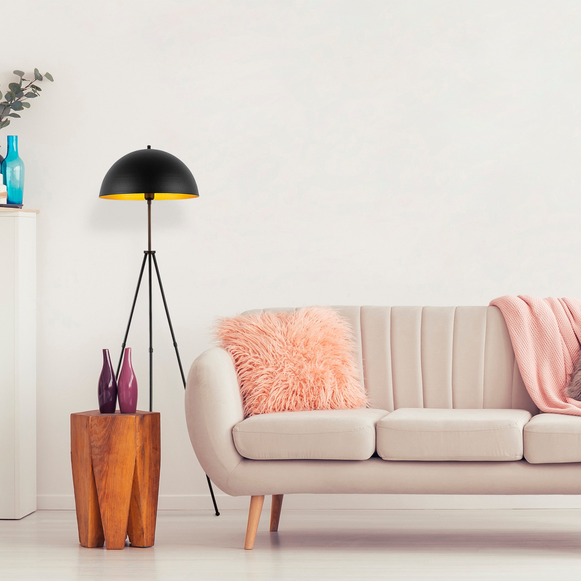 Candeeiro de Pé industrial escandinava, corpo de metal preto, 170 cm de altura, cúpula de 50 x 50 cm, soquete E27, cabo de 350 cm, iluminação elegante e funcional para casa