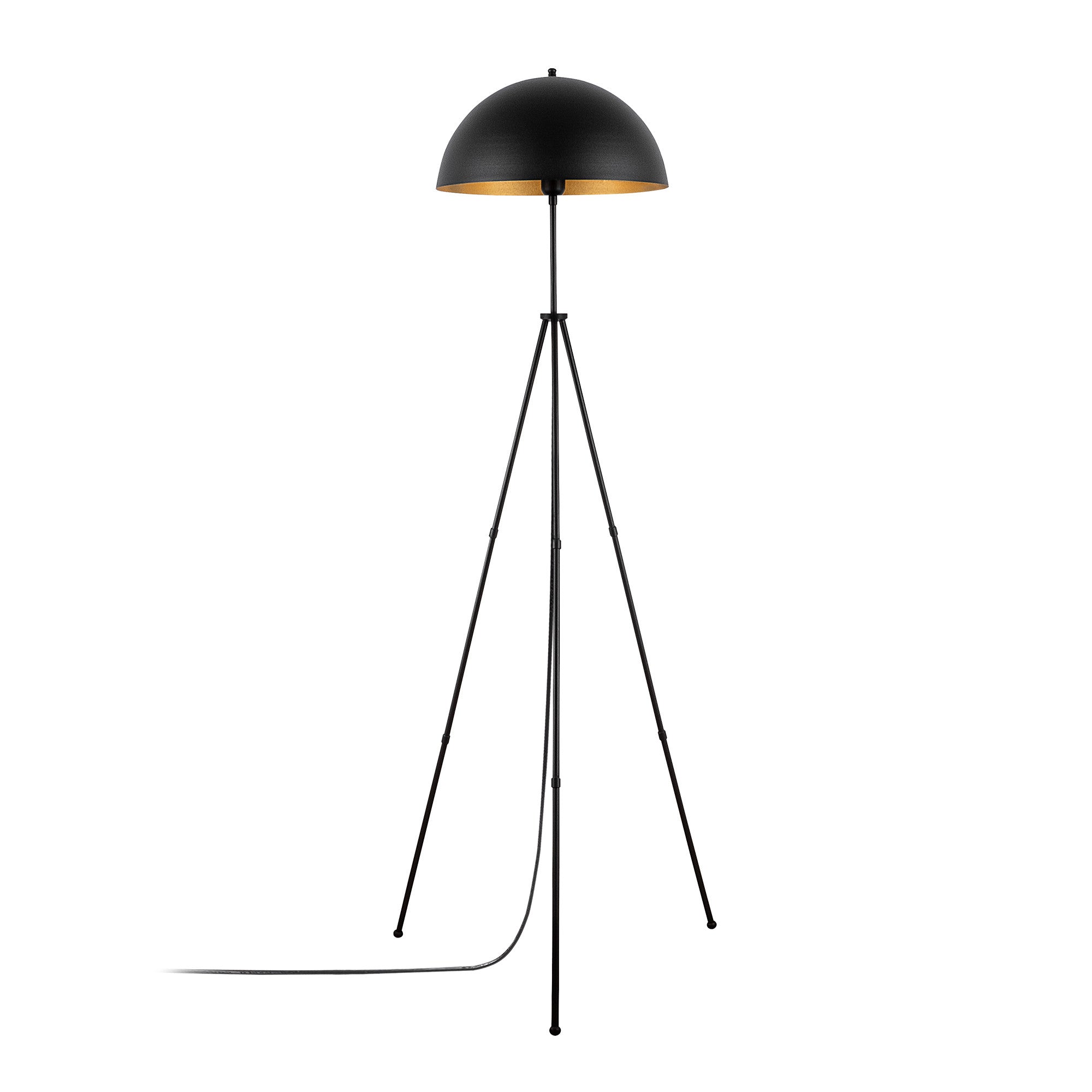 Candeeiro de Pé industrial escandinava, corpo de metal preto, 170 cm de altura, cúpula de 50 x 50 cm, soquete E27, cabo de 350 cm, iluminação elegante e funcional para casa