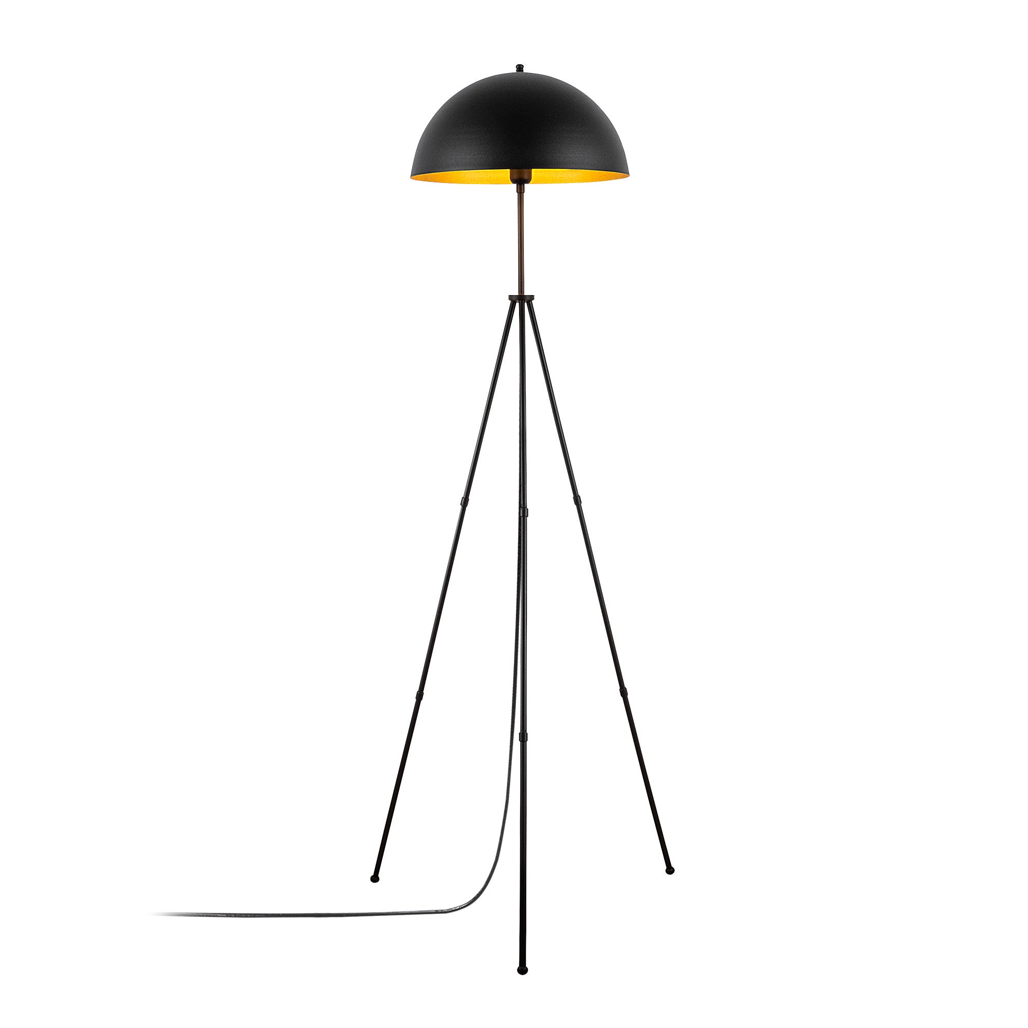 Candeeiro de Pé industrial escandinava, corpo de metal preto, 170 cm de altura, cúpula de 50 x 50 cm, soquete E27, cabo de 350 cm, iluminação elegante e funcional para casa